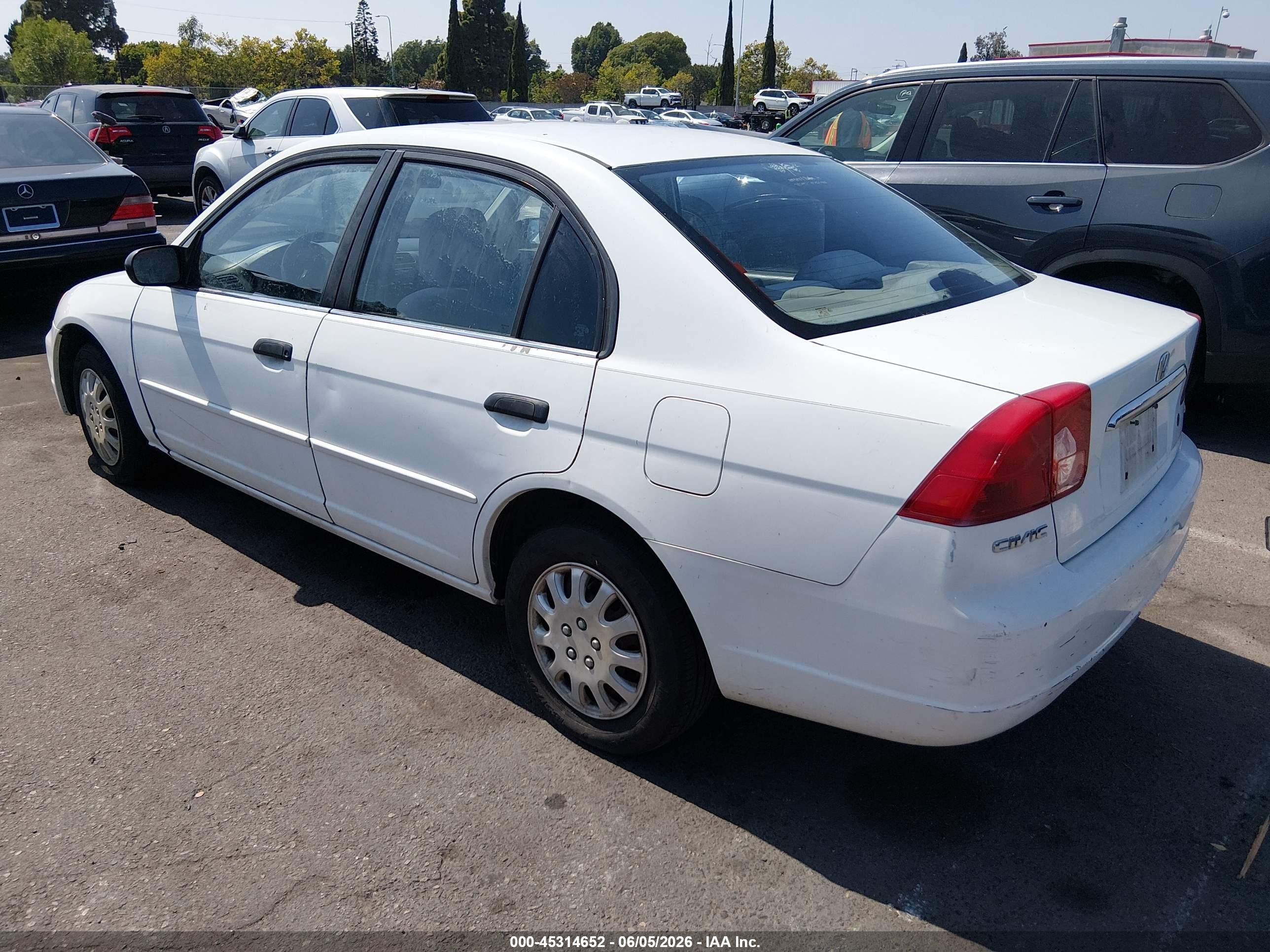 2001 Honda Civic VIN 2HGES16541H545609 IAAI salvage auction — Normal Wear, Clear - Dealer Only (California), sold $225 on 2026-07-09 (photo 3)