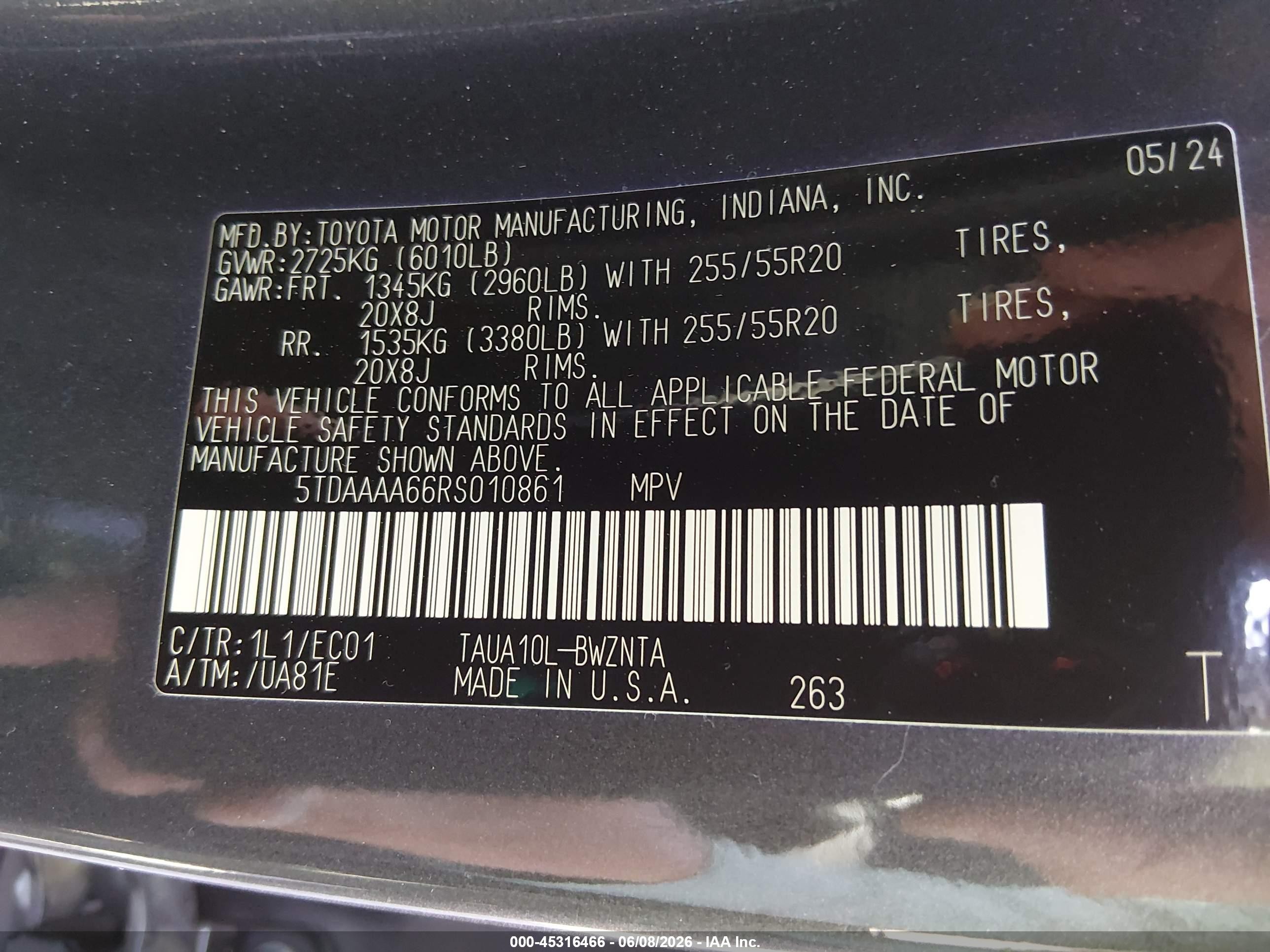 2024 Lexus Tx VIN 5TDAAAA66RS010861 IAAI salvage auction — Rear End, Salvage (New Mexico), sold $28,000 on 2026-08-24 (photo 9)