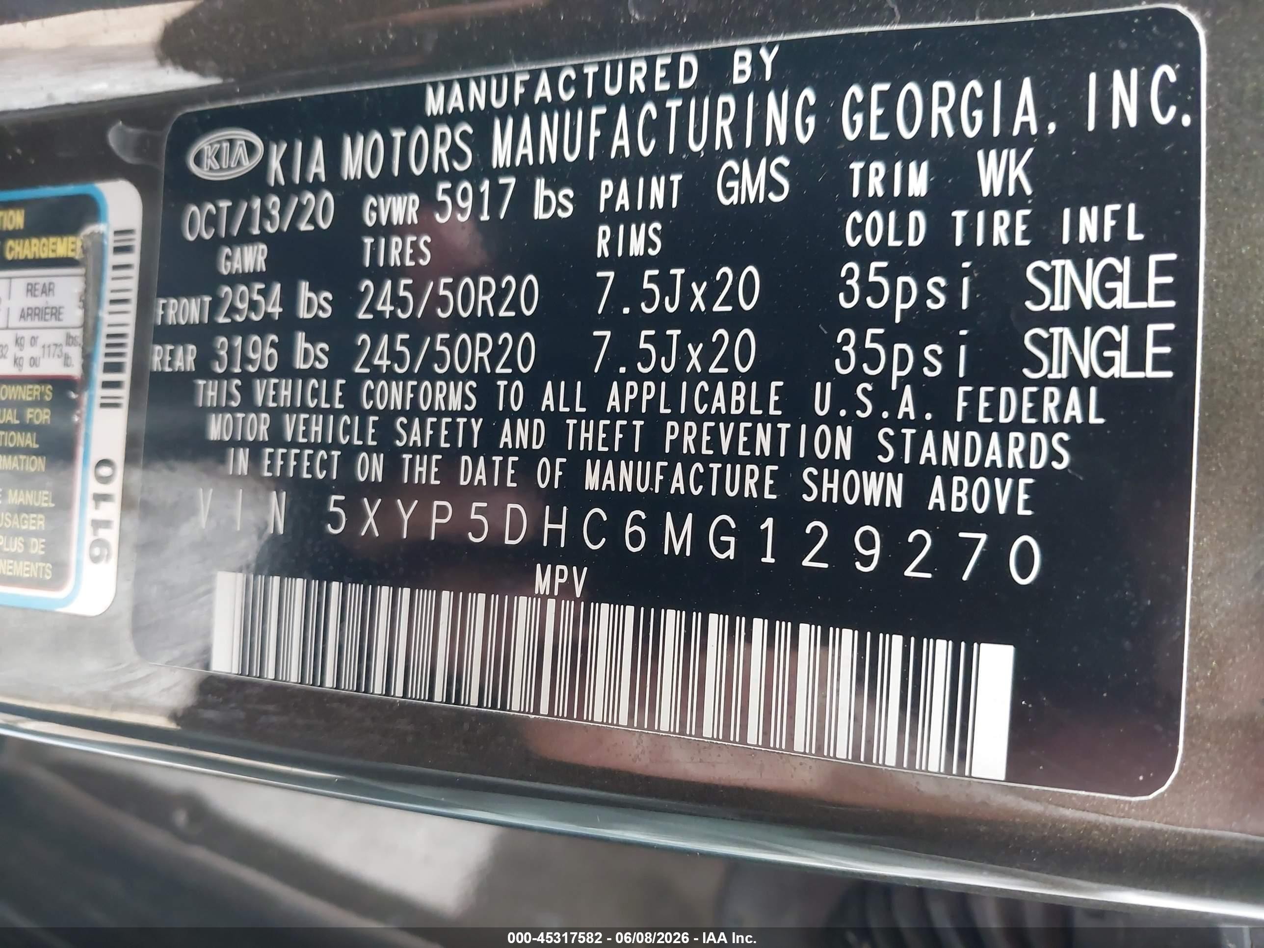 2021 Kia Telluride VIN 5XYP5DHC6MG129270 IAAI salvage auction — Unknown, Clear (Oklahoma), sold $4,200 on 2026-09-09 (photo 9)