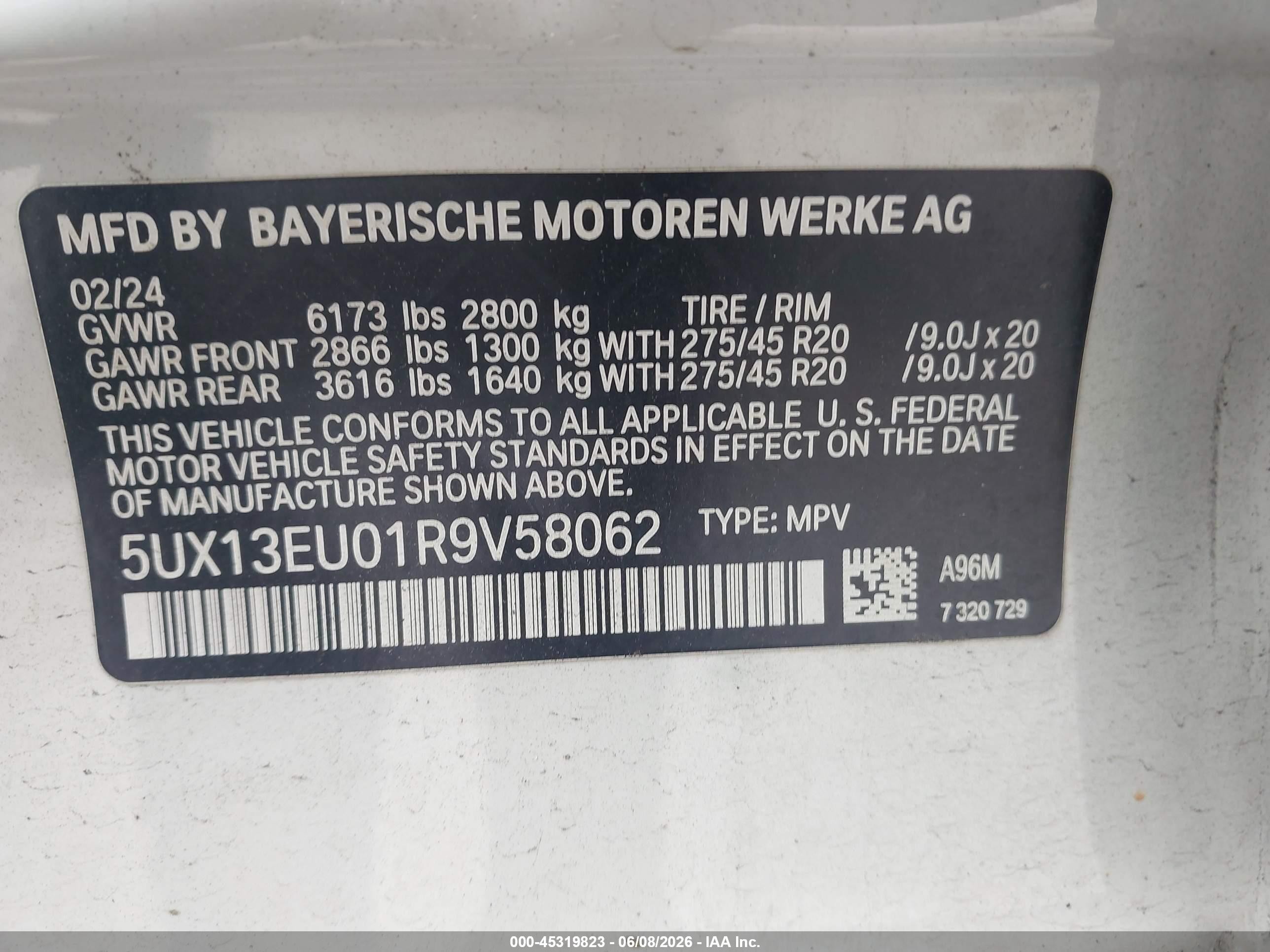 2024 BMW X5 VIN 5UX13EU01R9V58062 IAAI salvage auction — Side, Salvage (Georgia), sold $27,750 on 2026-07-09 (photo 9)