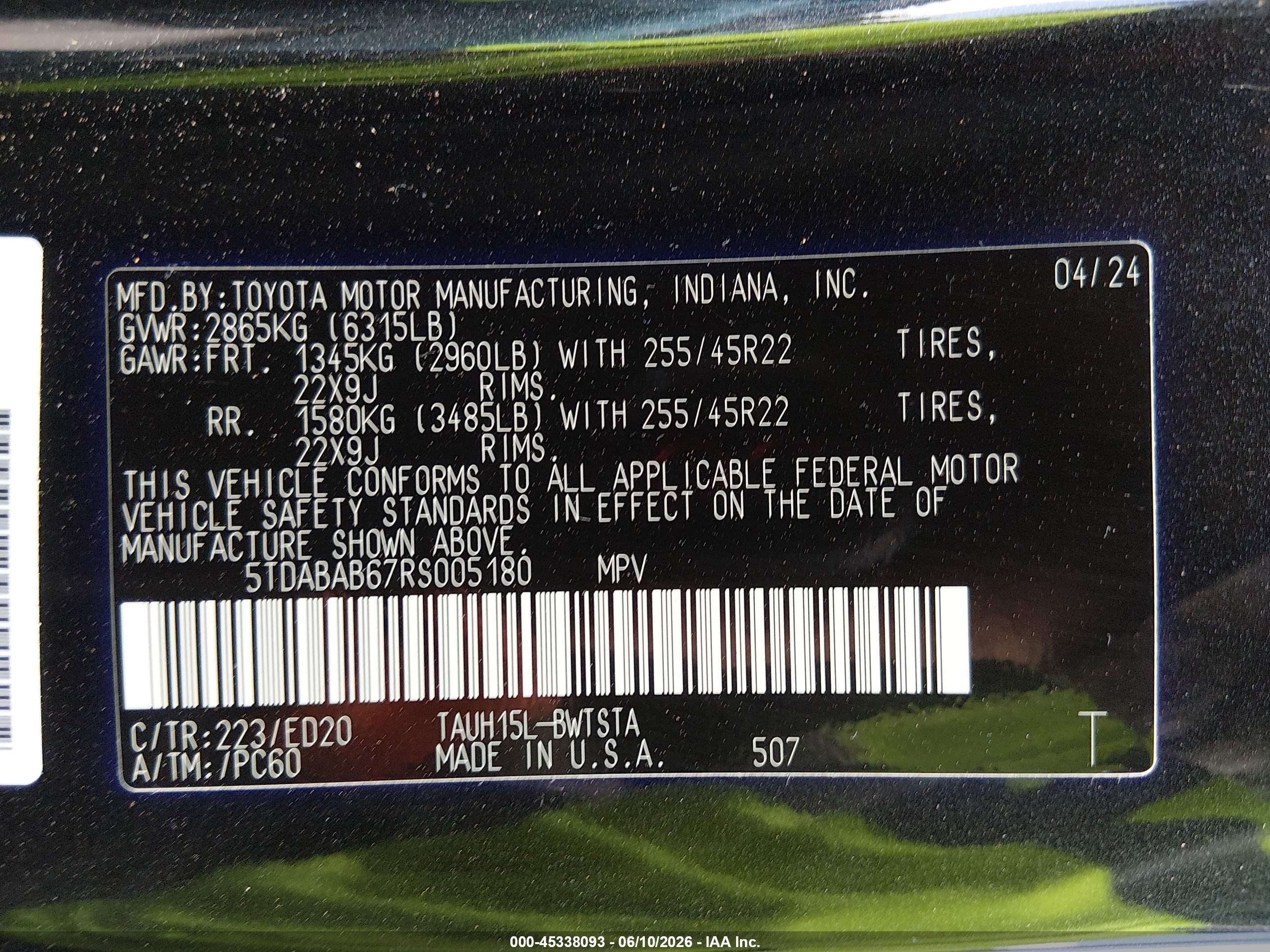 2024 Lexus Tx VIN 5TDABAB67RS005180 IAAI salvage auction — Front End, Original (Texas), sold $19,950 on 2026-08-18 (photo 9)
