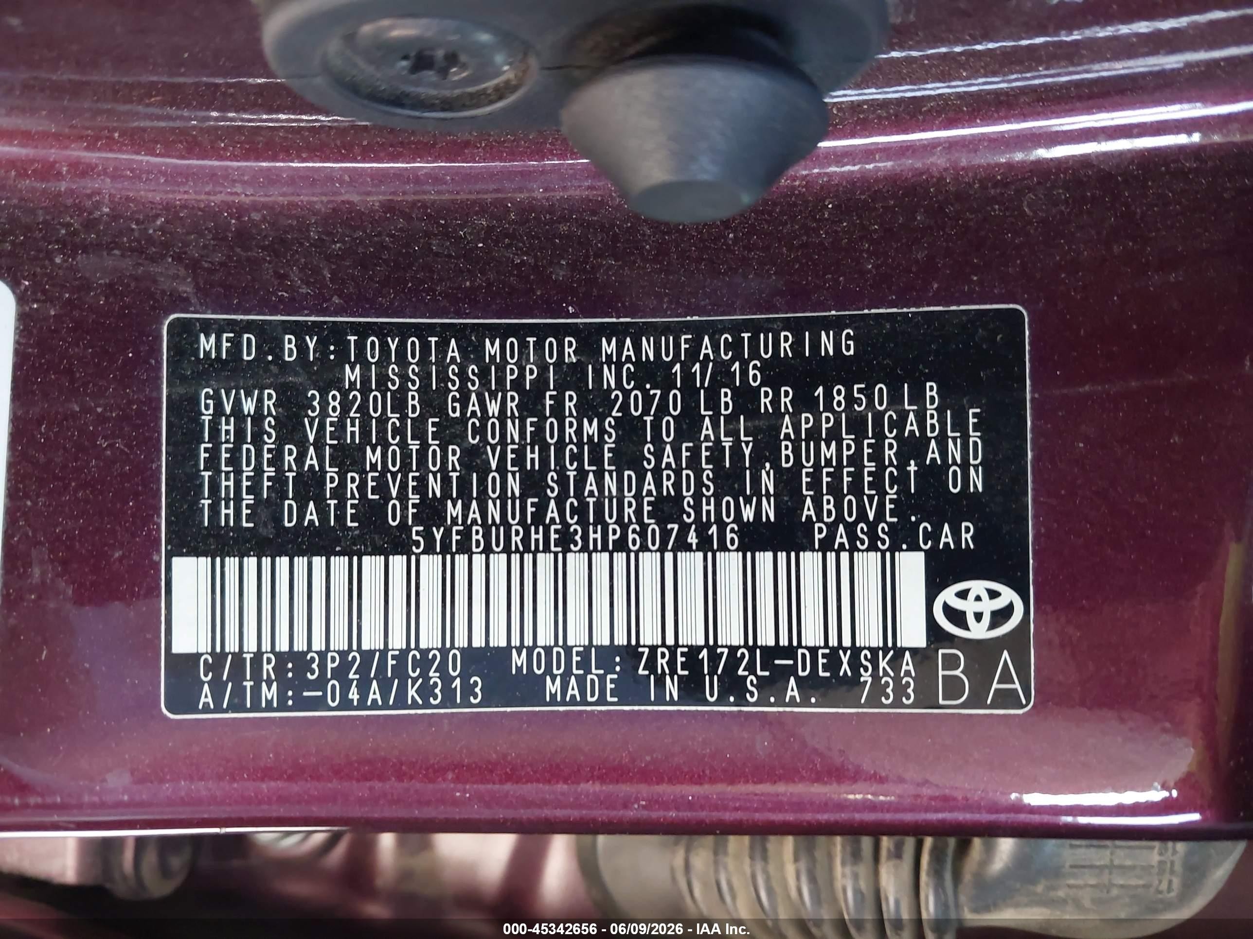 2017 Toyota Corolla VIN 5YFBURHE3HP607416 IAAI salvage auction — Front End, Salvage (California), sold $2,300 on 2026-07-09 (photo 9)