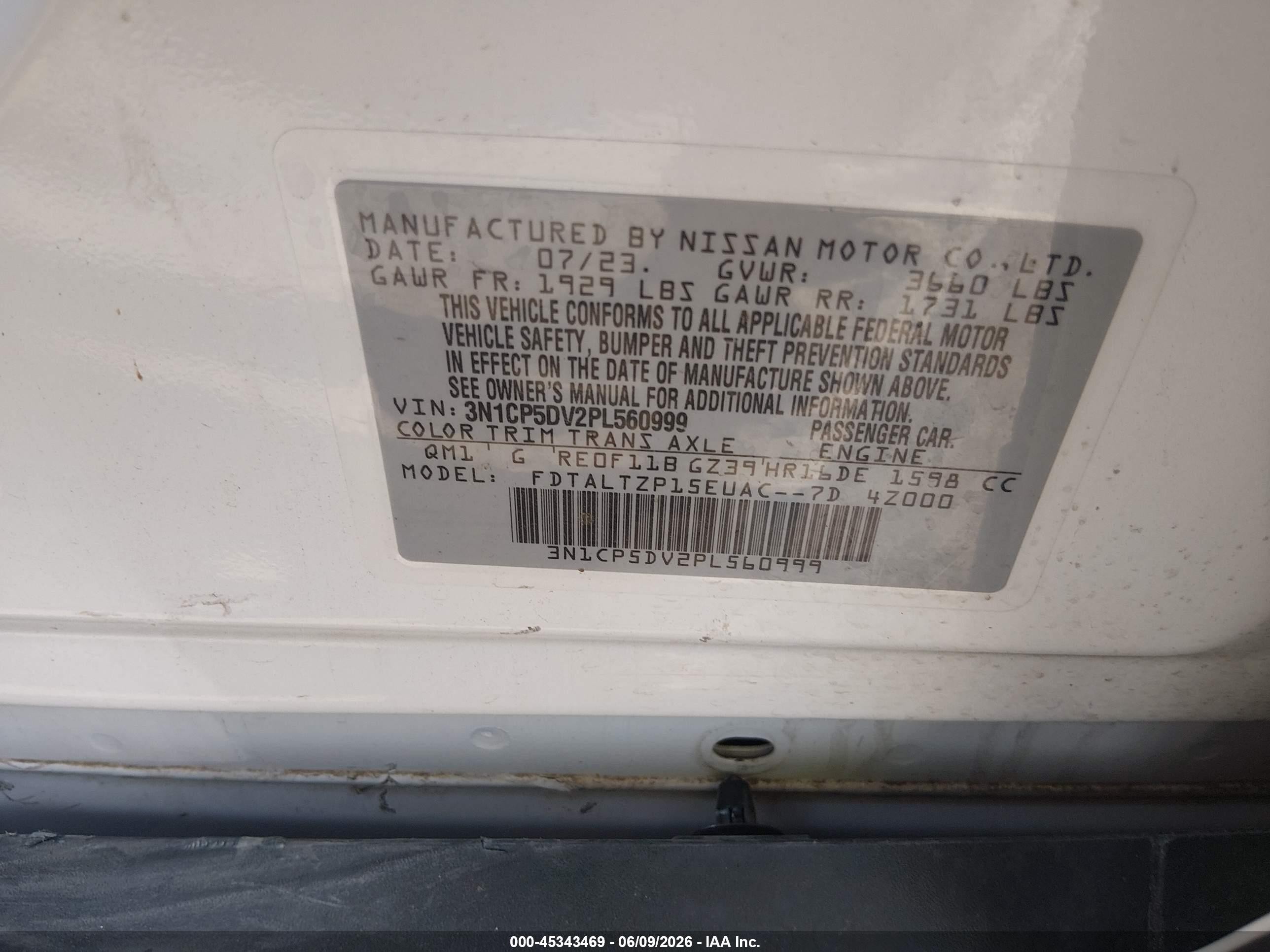 2023 Nissan Kicks VIN 3N1CP5DV2PL560999 IAAI salvage auction — Side, Clear (Oklahoma), sold $2,900 on 2026-09-09 (photo 9)