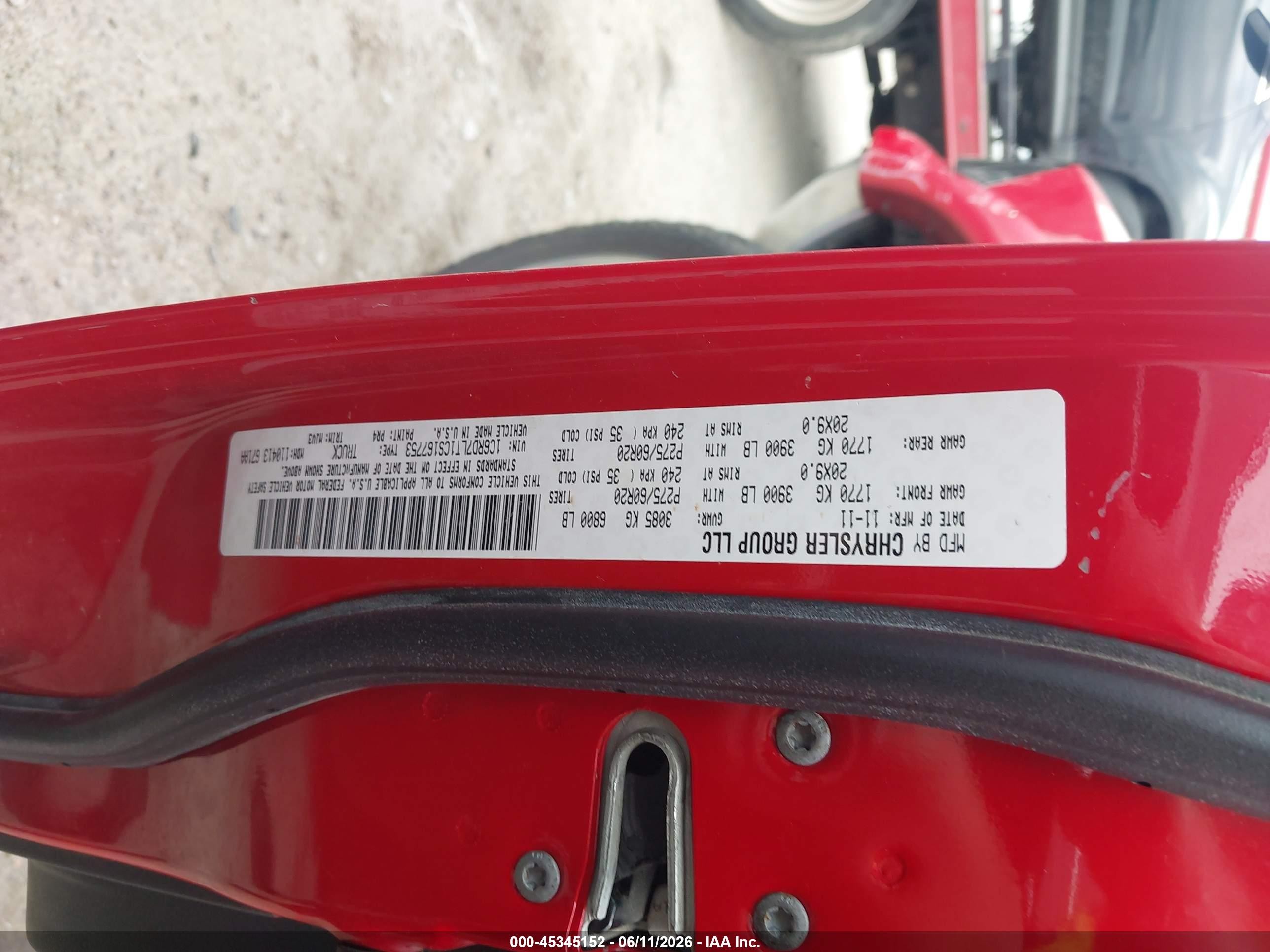 2012 Ram 1500 VIN 1C6RD7LT1CS167753 IAAI salvage auction — Rear End, Clear (Oklahoma), sold $875 on 2026-09-08 (photo 9)