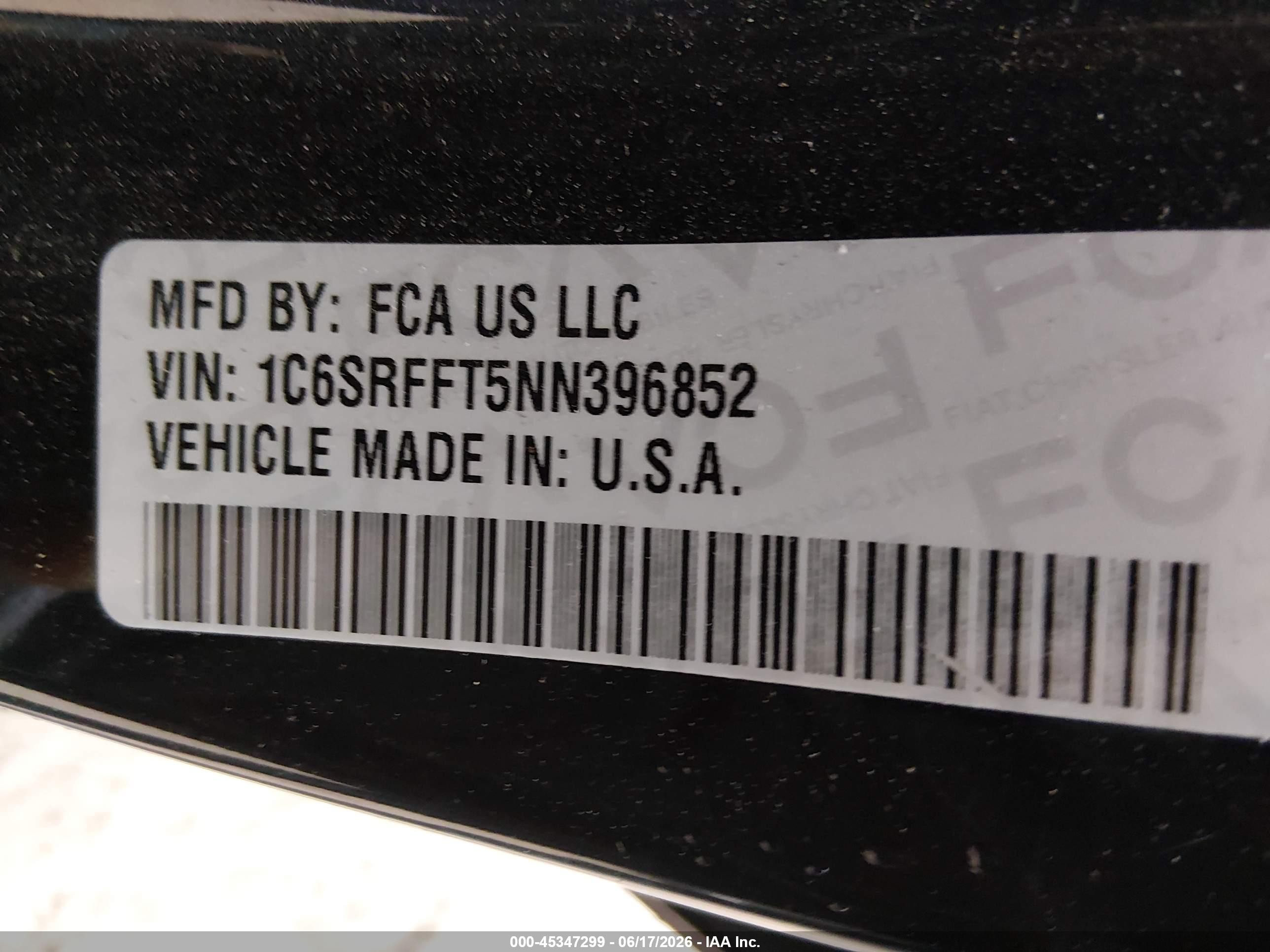 2022 Ram 1500 VIN 1C6SRFFT5NN396852 IAAI salvage auction — Biohazard/Chemical, Junk Bill Of Sale Mv2459 (Wisconsin), sold $5,150 on 2026-09-09 (photo 9)