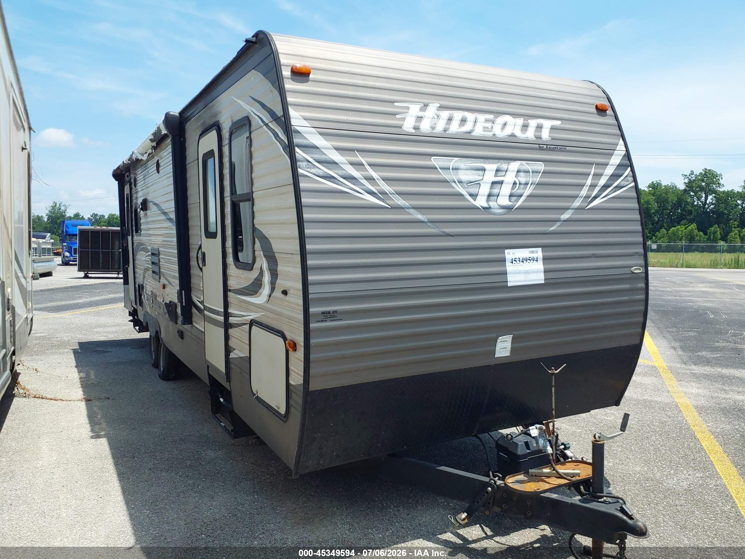 2016 Keystone Hideout VIN 4YDT26R23G7209410 IAAI salvage auction — Burn, Salvage (Louisiana), sold $150 on 2026-07-28 (photo 1)