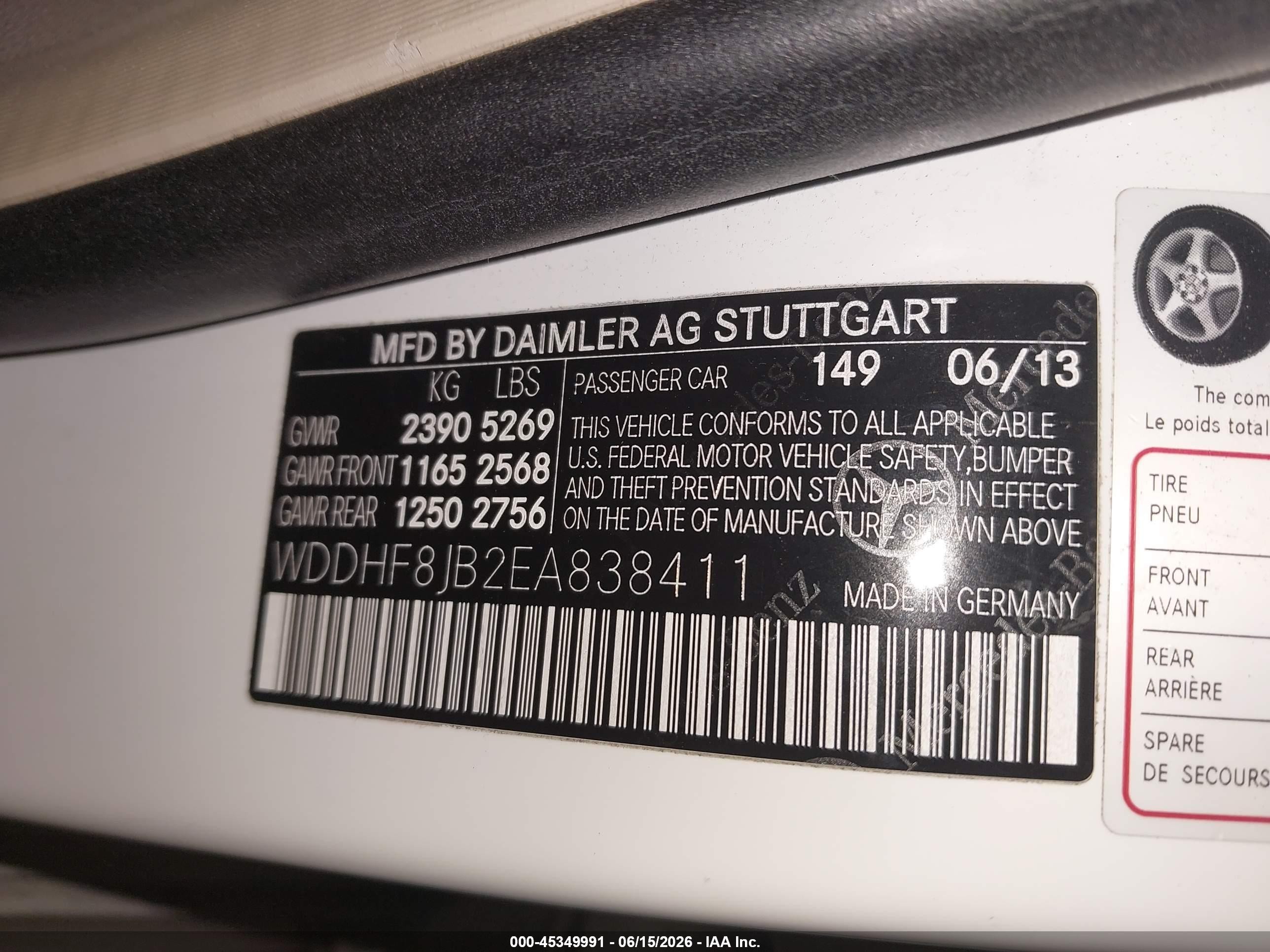 2014 Mercedes-Benz E-Class VIN WDDHF8JB2EA838411 IAAI salvage auction — Front End, Salvage (Oregon), sold $2,000 on 2026-09-27 (photo 9)
