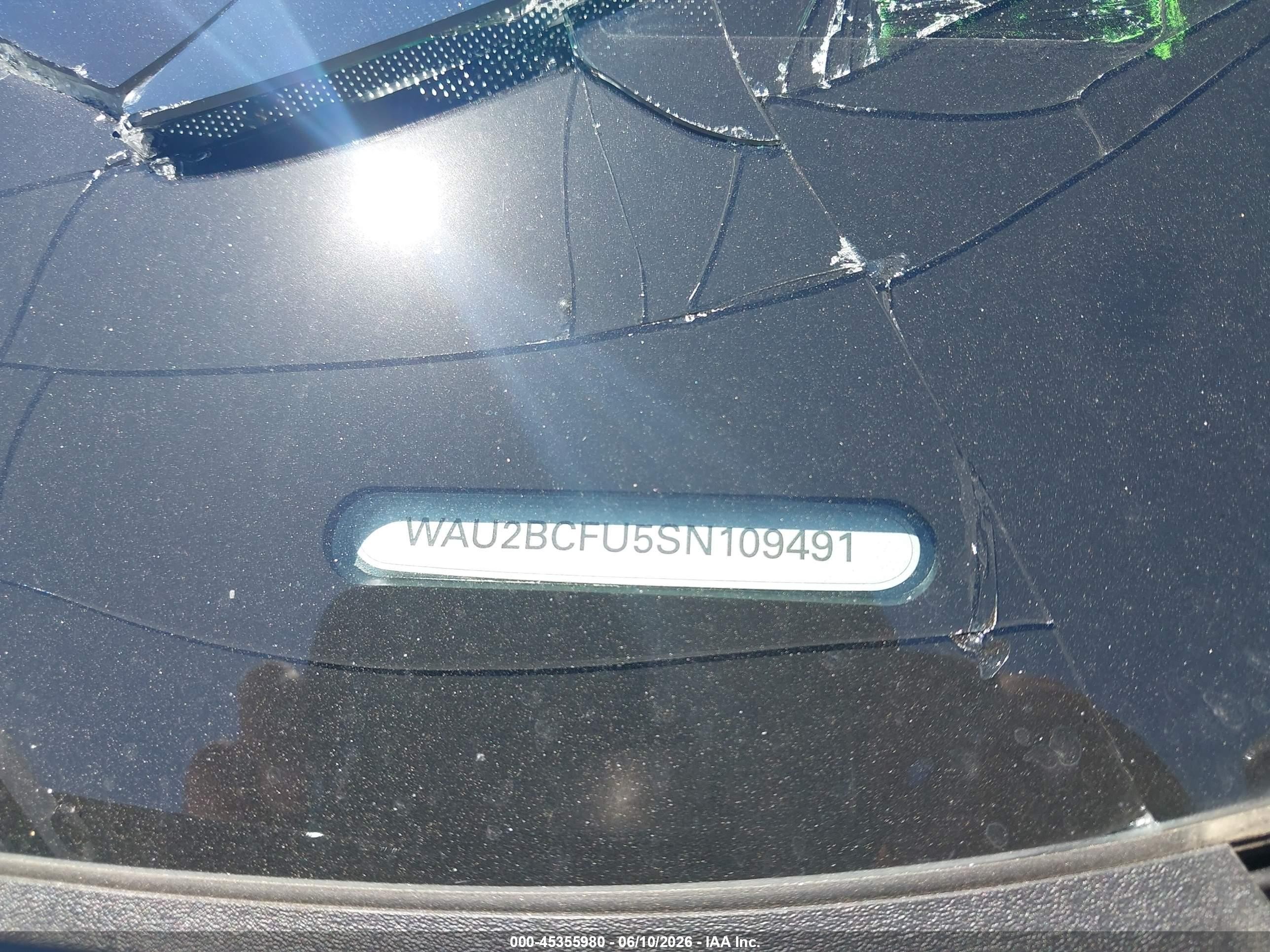 2025 Audi A5 VIN WAU2BCFU5SN109491 IAAI salvage auction — Rollover, Salvage (California), sold $4,150 on 2026-09-02 (photo 9)