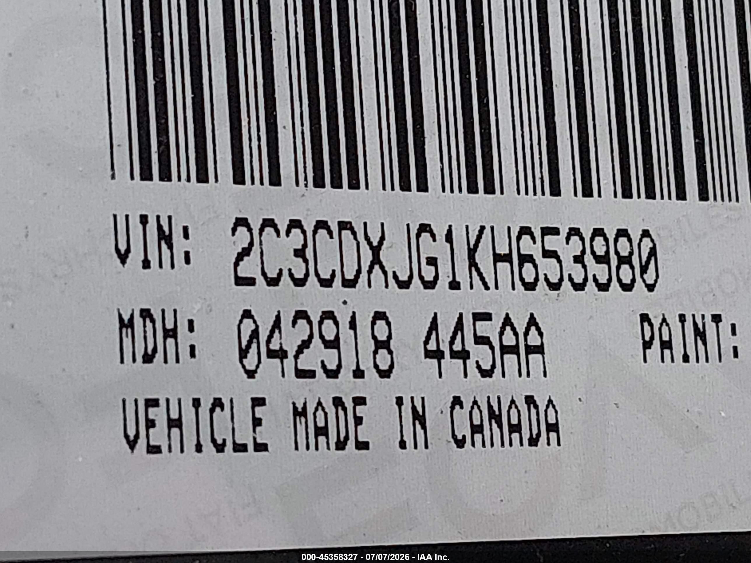 2019 Dodge Charger VIN 2C3CDXJG1KH653980 IAAI salvage auction — Rear End, Salvage (Massachusetts), sold $4,250 on 2026-09-11 (photo 9)