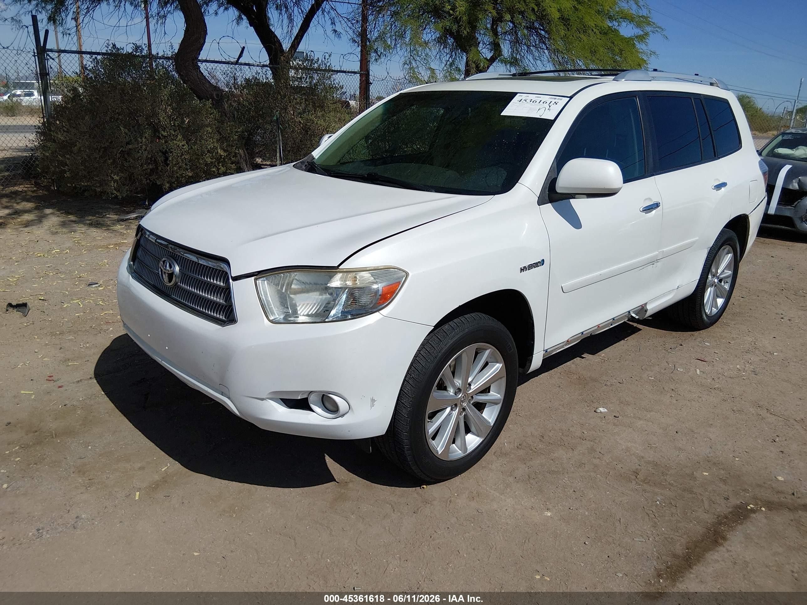 2009 Toyota Highlander Hybrid VIN JTEEW44A992031713 IAAI salvage auction — Rear End, Salvage (Arizona), sold $1,250 on 2026-07-09 (photo 2)