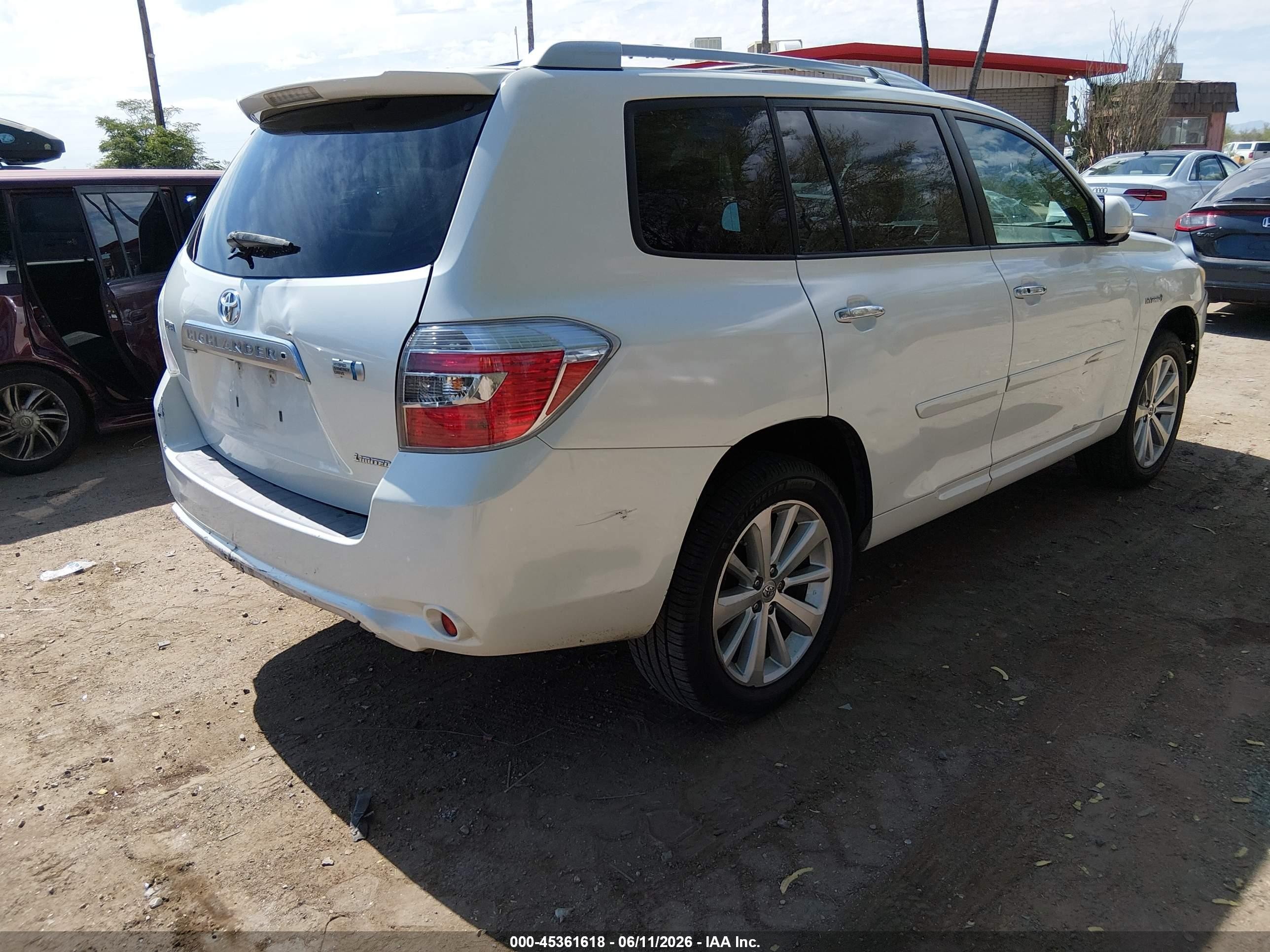 2009 Toyota Highlander Hybrid VIN JTEEW44A992031713 IAAI salvage auction — Rear End, Salvage (Arizona), sold $1,250 on 2026-07-09 (photo 4)