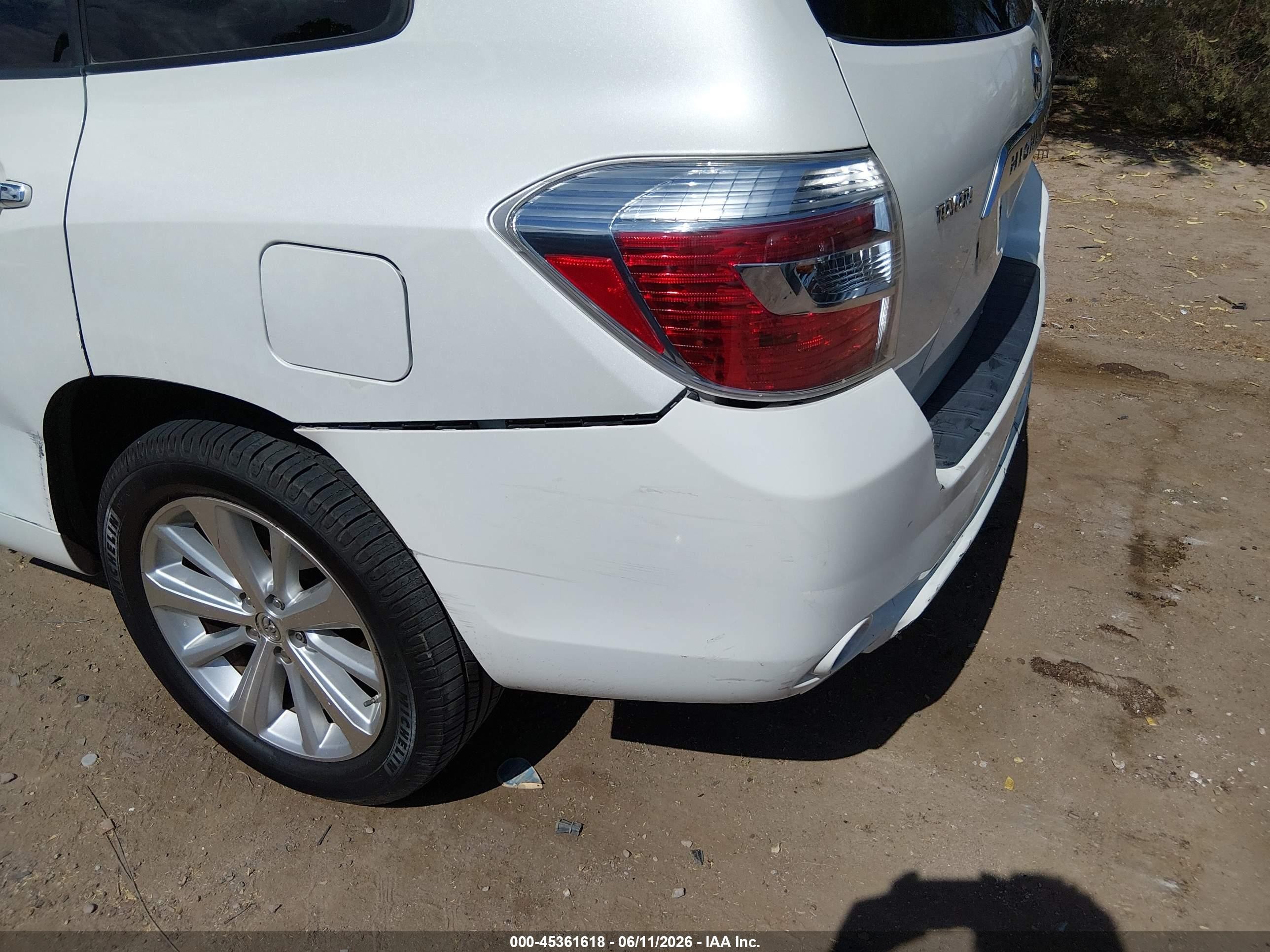 2009 Toyota Highlander Hybrid VIN JTEEW44A992031713 IAAI salvage auction — Rear End, Salvage (Arizona), sold $1,250 on 2026-07-09 (photo 6)