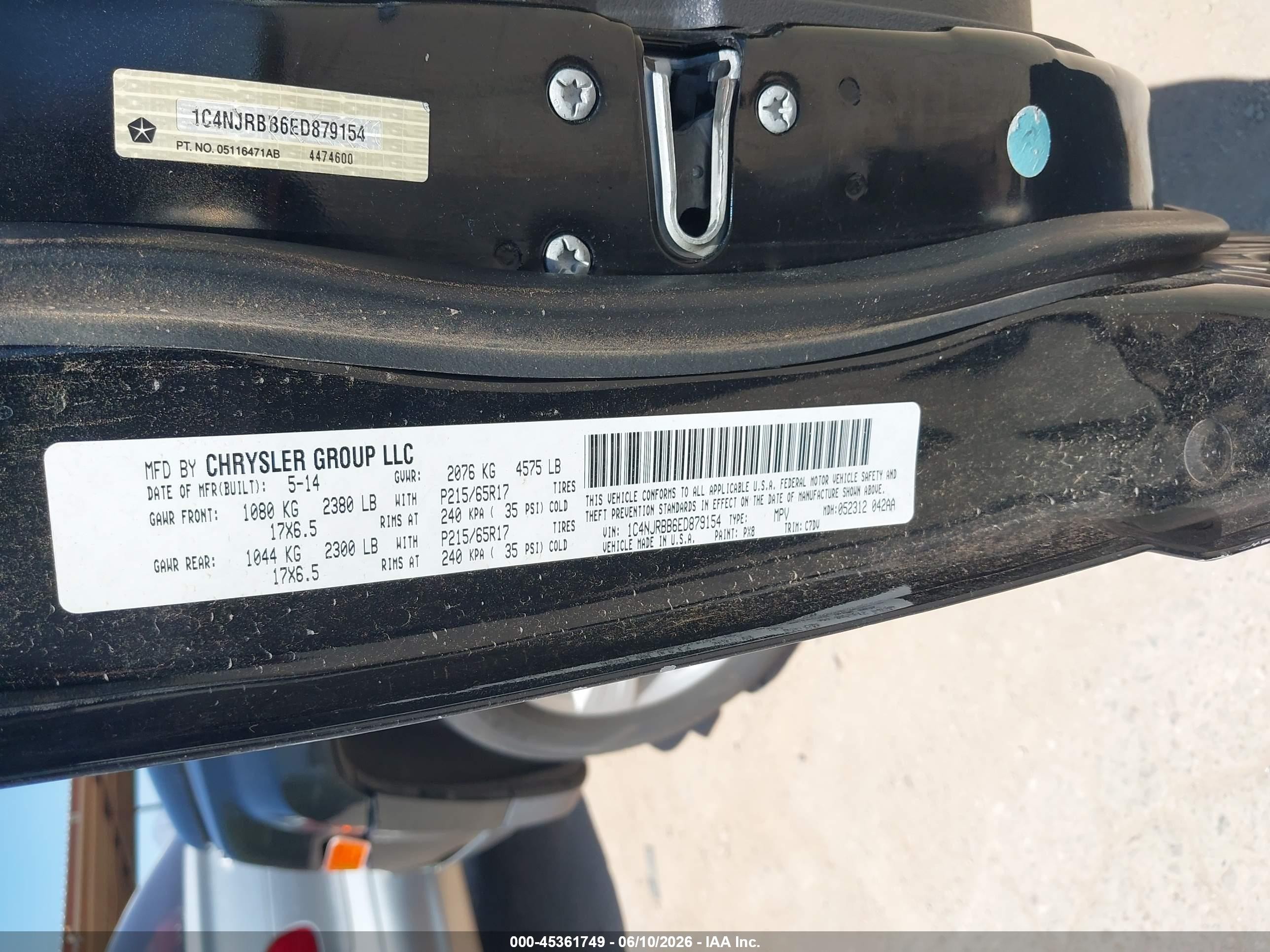 2014 Jeep Patriot VIN 1C4NJRBB6ED879154 IAAI salvage auction — Normal Wear, Clear-Dealer Only (Arizona), sold $275 on 2026-07-09 (photo 9)