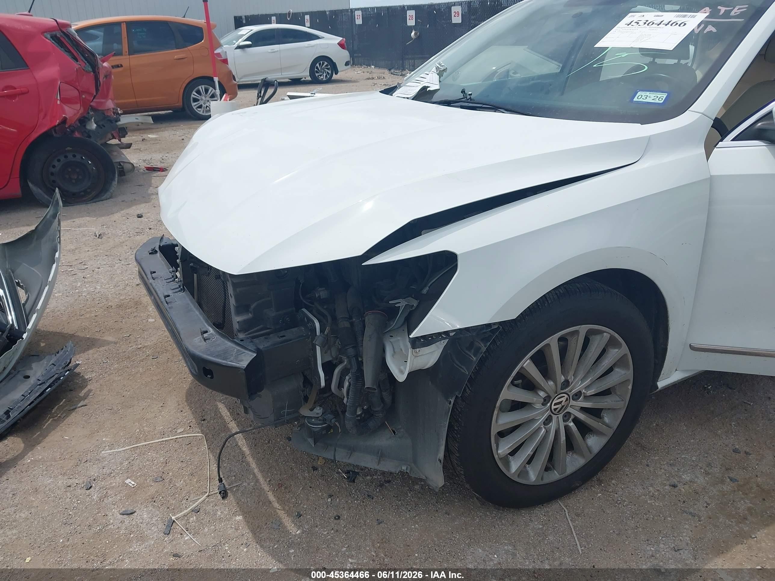 2017 Volkswagen Passat VIN 1VWBT7A34HC024424 IAAI salvage auction — Front End, Original (Texas), sold $2,400 on 2026-09-11 (photo 6)