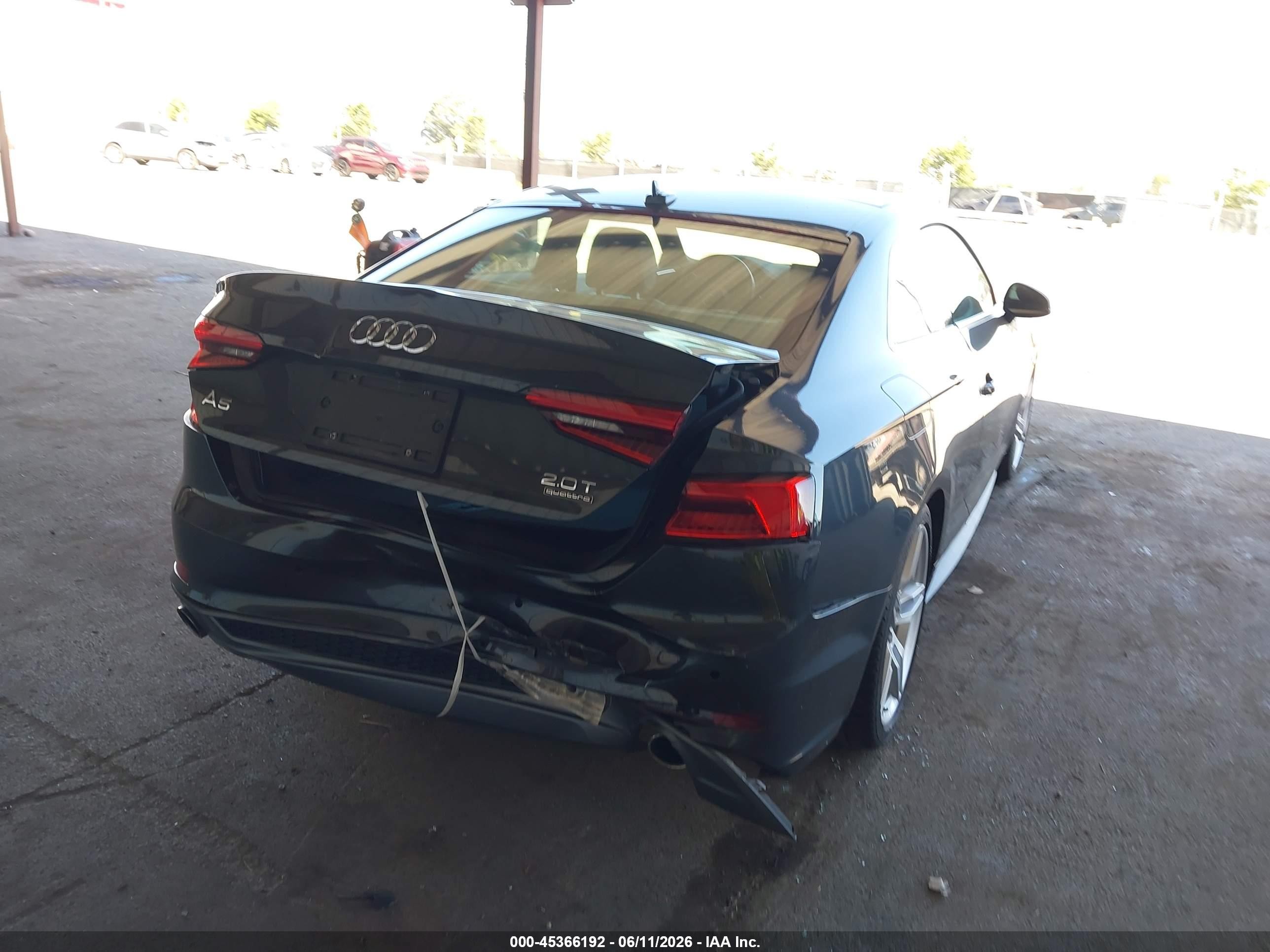 2018 Audi A5 VIN WAUTNAF54JA004066 IAAI salvage auction — Rear End, Salvage (California), sold $6,150 on 2026-07-09 (photo 4)