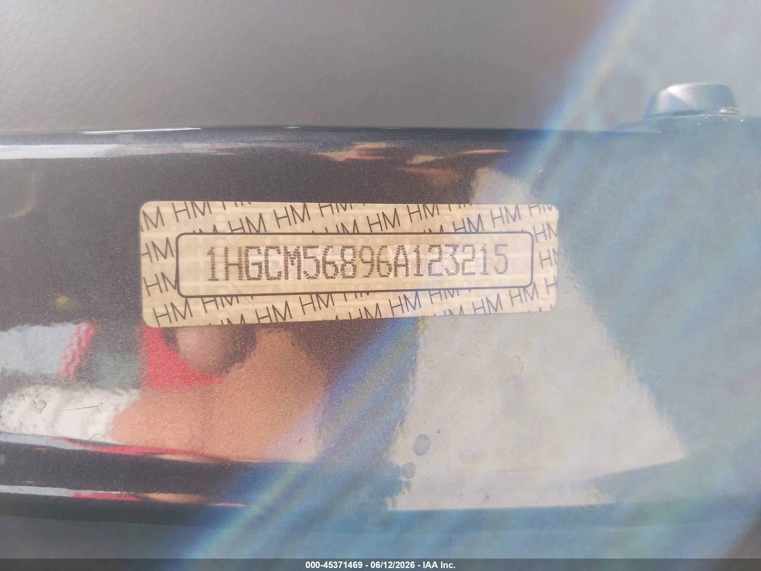 2006 Honda Accord VIN 1HGCM56896A123215 IAAI salvage auction — Normal Wear, Clear-Dealer Only (Arizona), sold $650 on 2026-07-02 (photo 9)