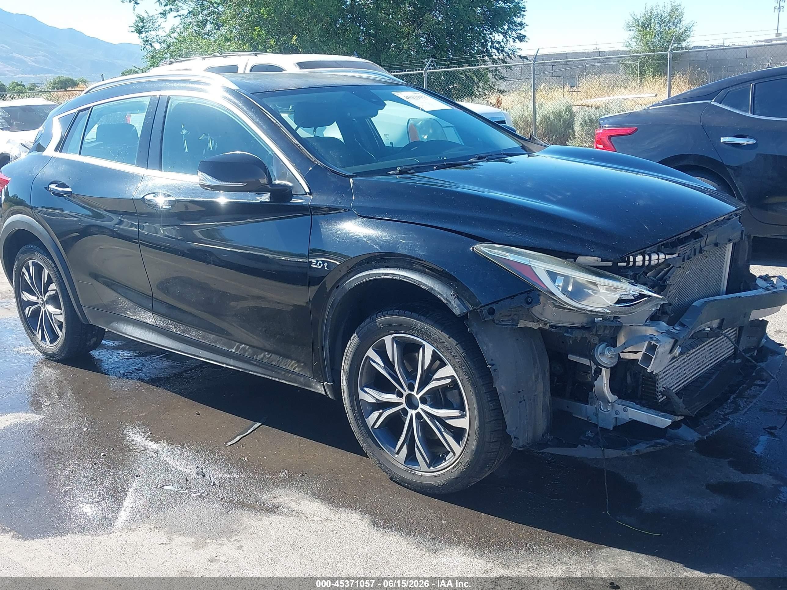2017 Infiniti QX30 VIN SJKCH5CRXHA025567 IAAI salvage auction — Front End, Salvage (Idaho), sold $1,050 on 2026-07-09 (photo 1)