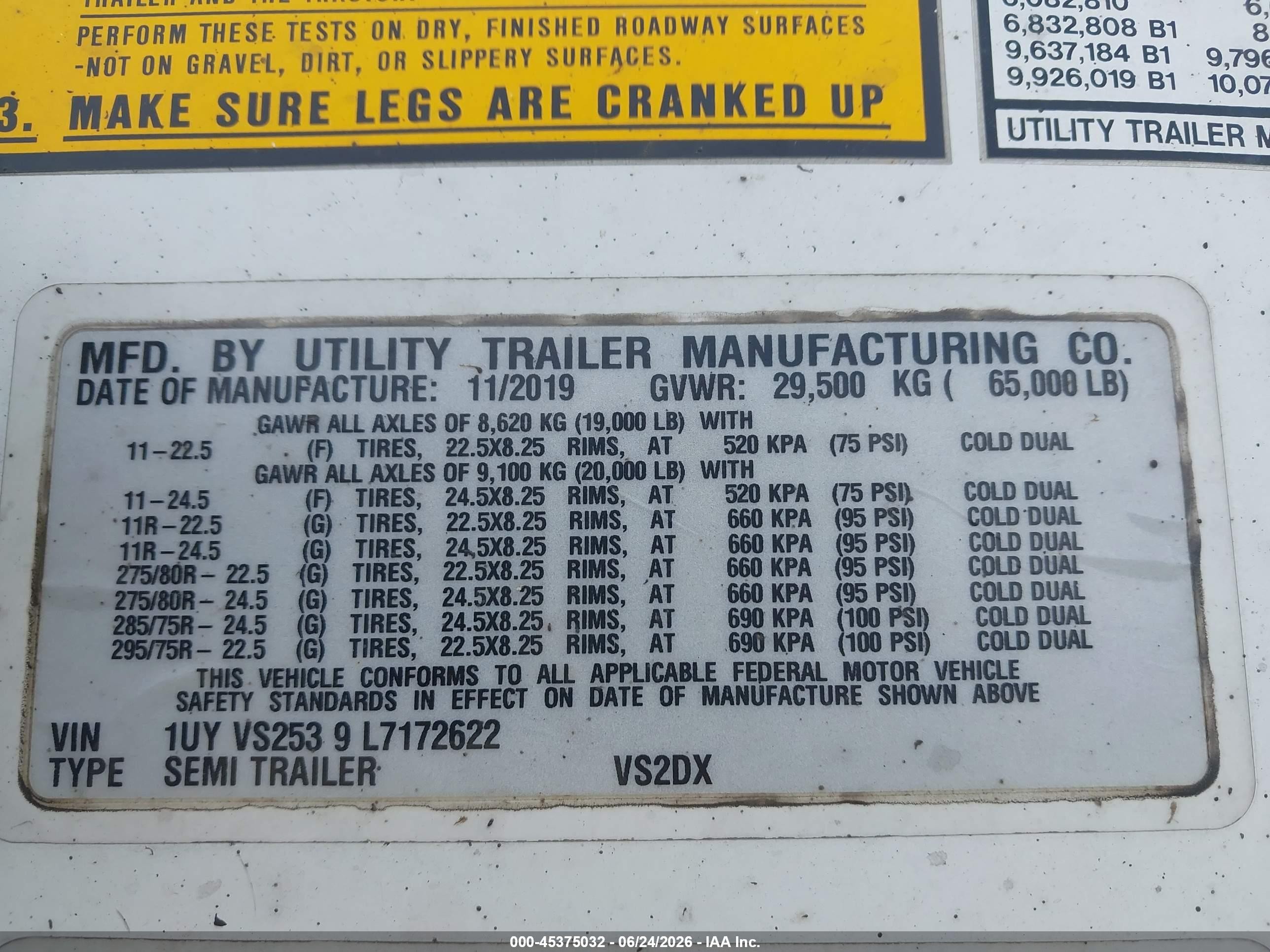 2020 Utility Trailer Mfg Dry Van VIN 1UYVS2539L7172622 IAAI salvage auction — Side, Mv-907A (New York), sold $10,400 on 2026-09-09 (photo 9)