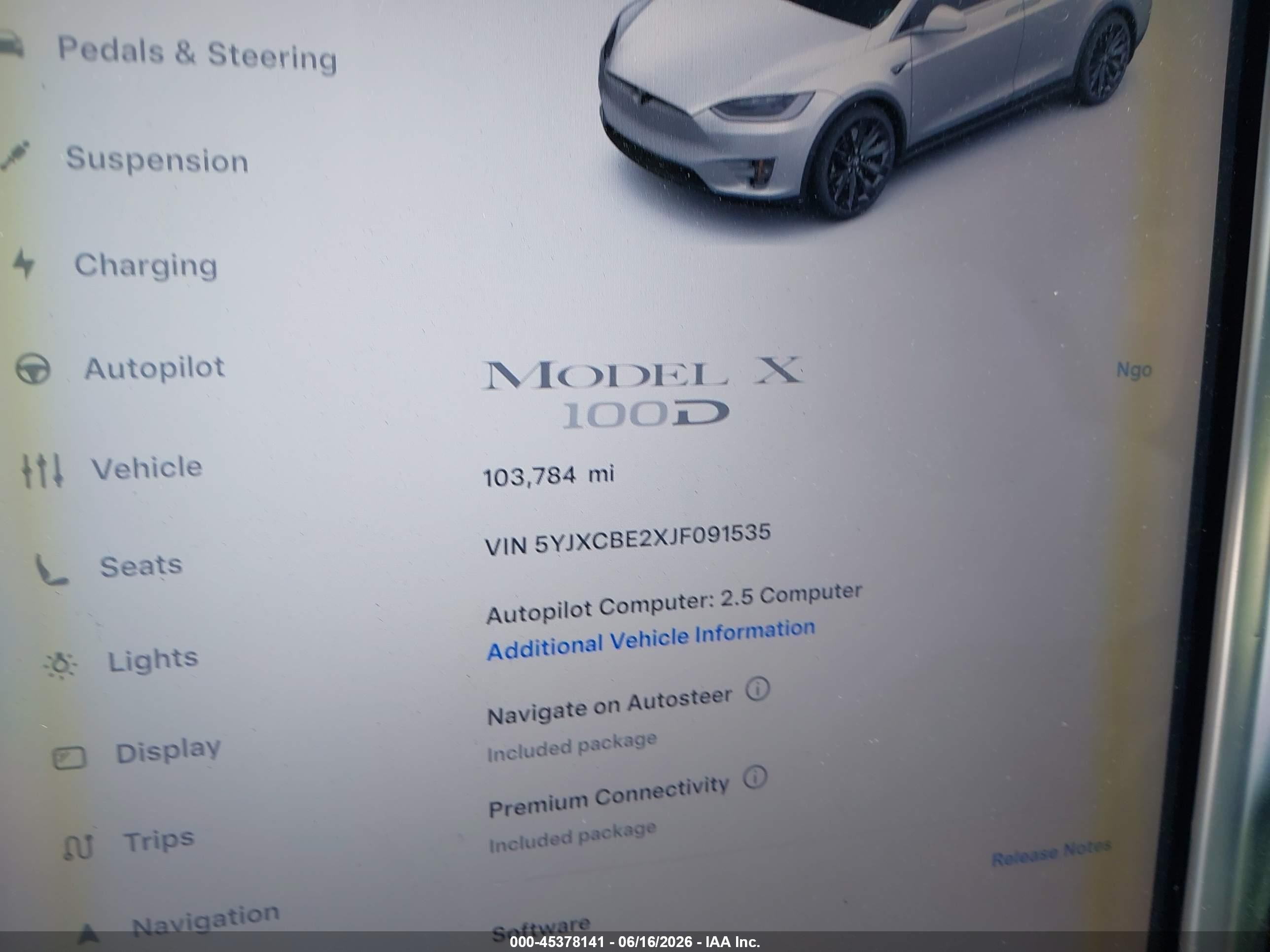 2018 Tesla Model x VIN 5YJXCBE2XJF091535 IAAI salvage auction — Front & Rear, Salvage (Idaho), sold $2,750 on 2026-09-02 (photo 7)