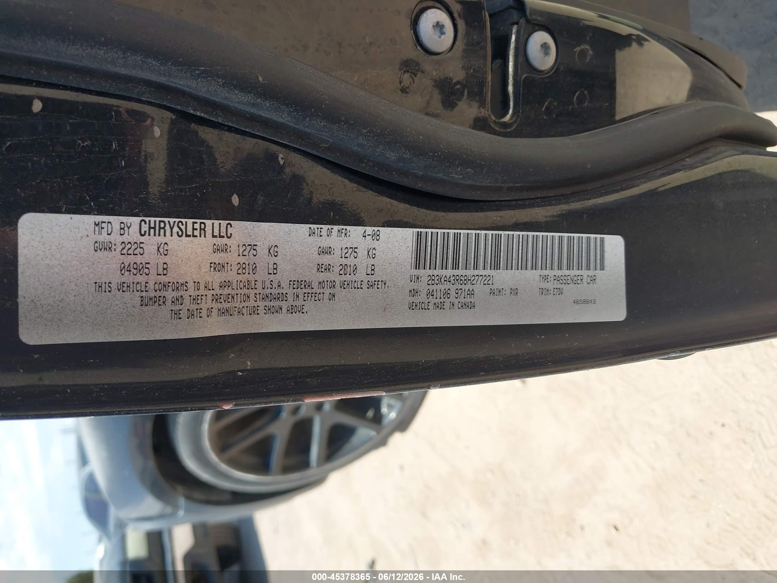 2008 Dodge Charger VIN 2B3KA43R68H277221 IAAI salvage auction — Normal Wear, Clear-Dealer Only (Arizona), sold $125 on 2026-07-09 (photo 9)