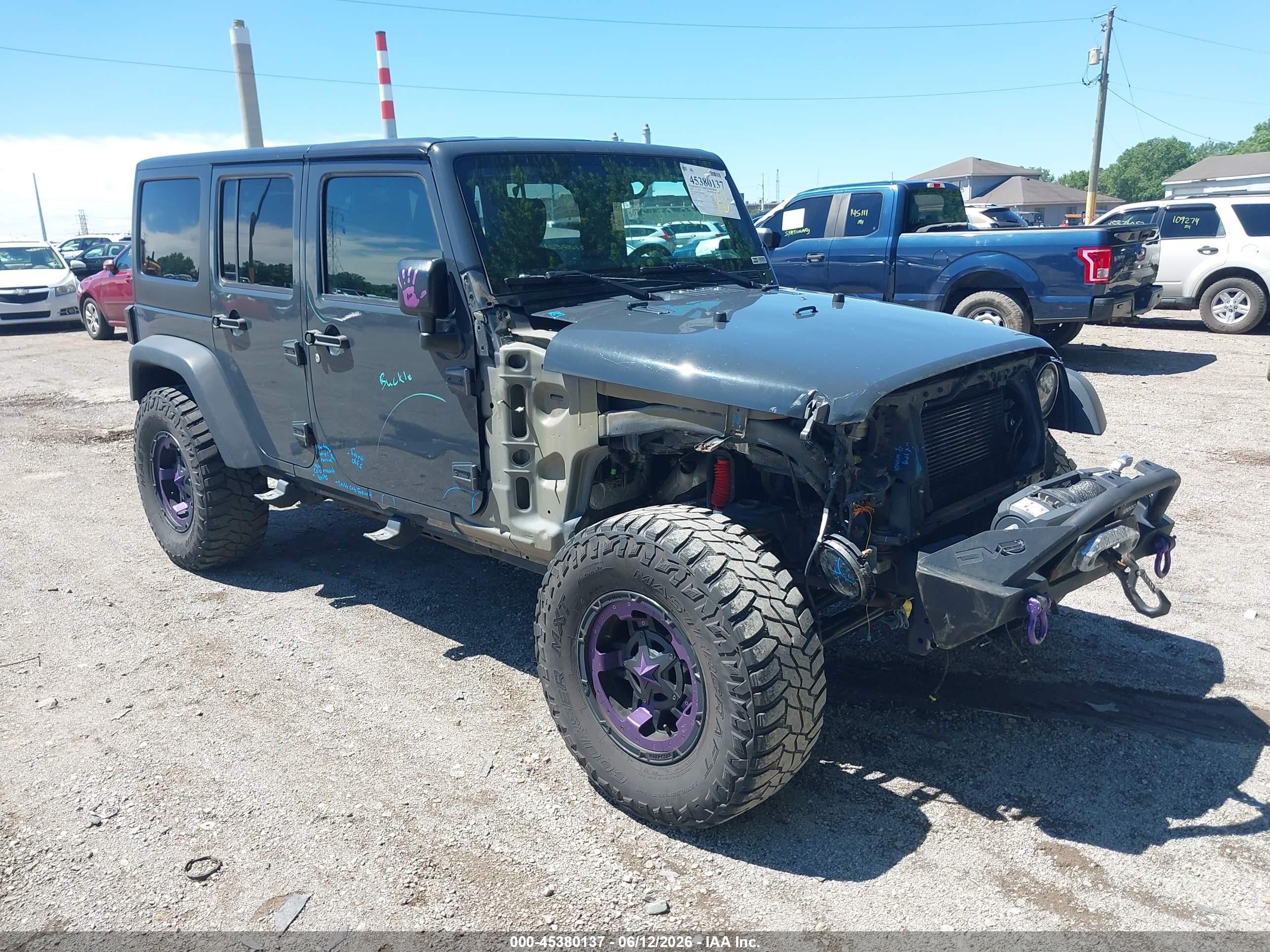 2016 Jeep Wrangler Unlimited VIN 1C4BJWDG9GL314724 IAAI salvage auction — Unknown, Clear (Indiana), sold $3,500 on 2026-07-04 (photo 1)