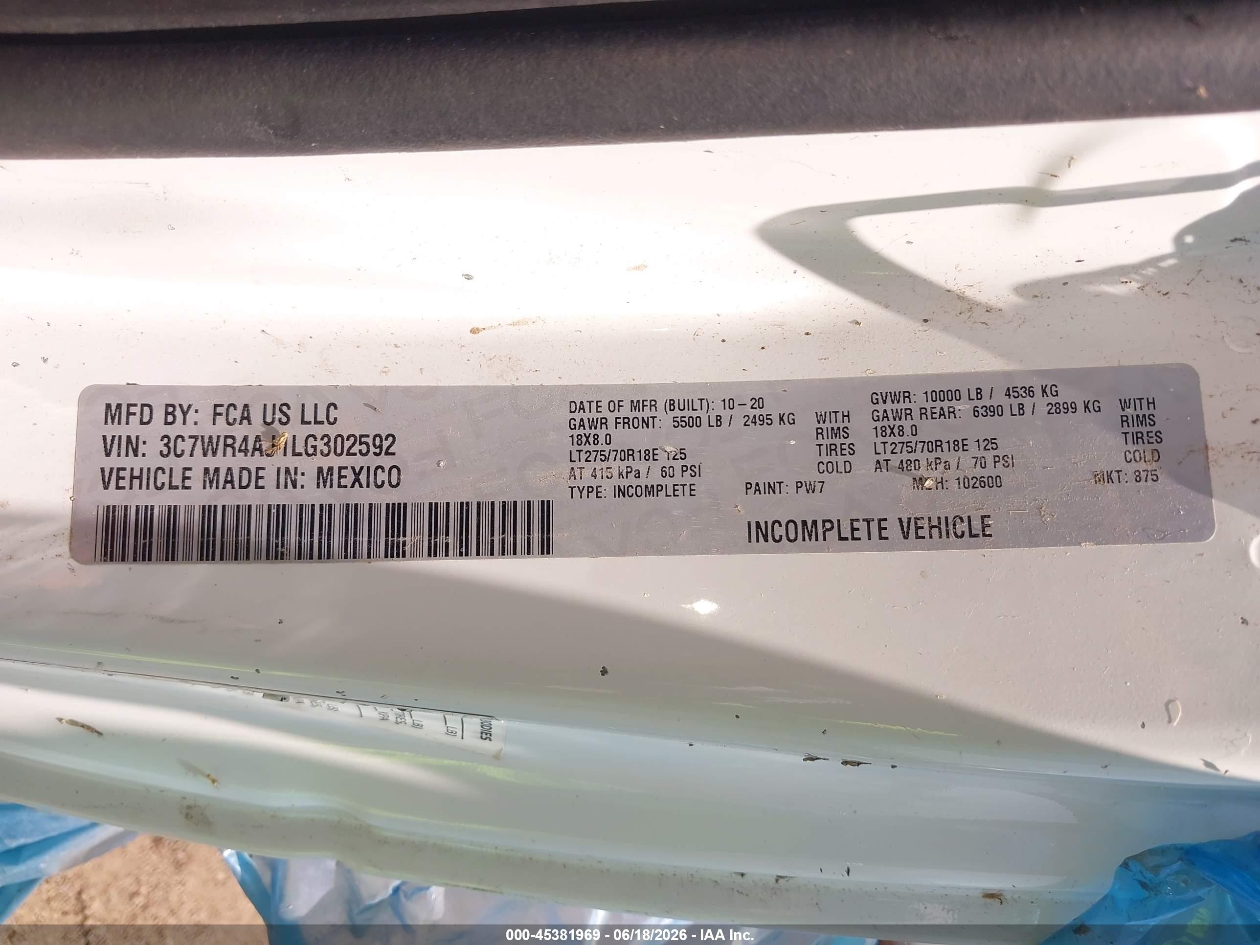2020 Ram 2500 VIN 3C7WR4AJ1LG302592 IAAI salvage auction — RIGHT SIDE, Enterprise Vehicles Clear Only (Texas), sold $8,600 on 2026-07-06 (photo 9)