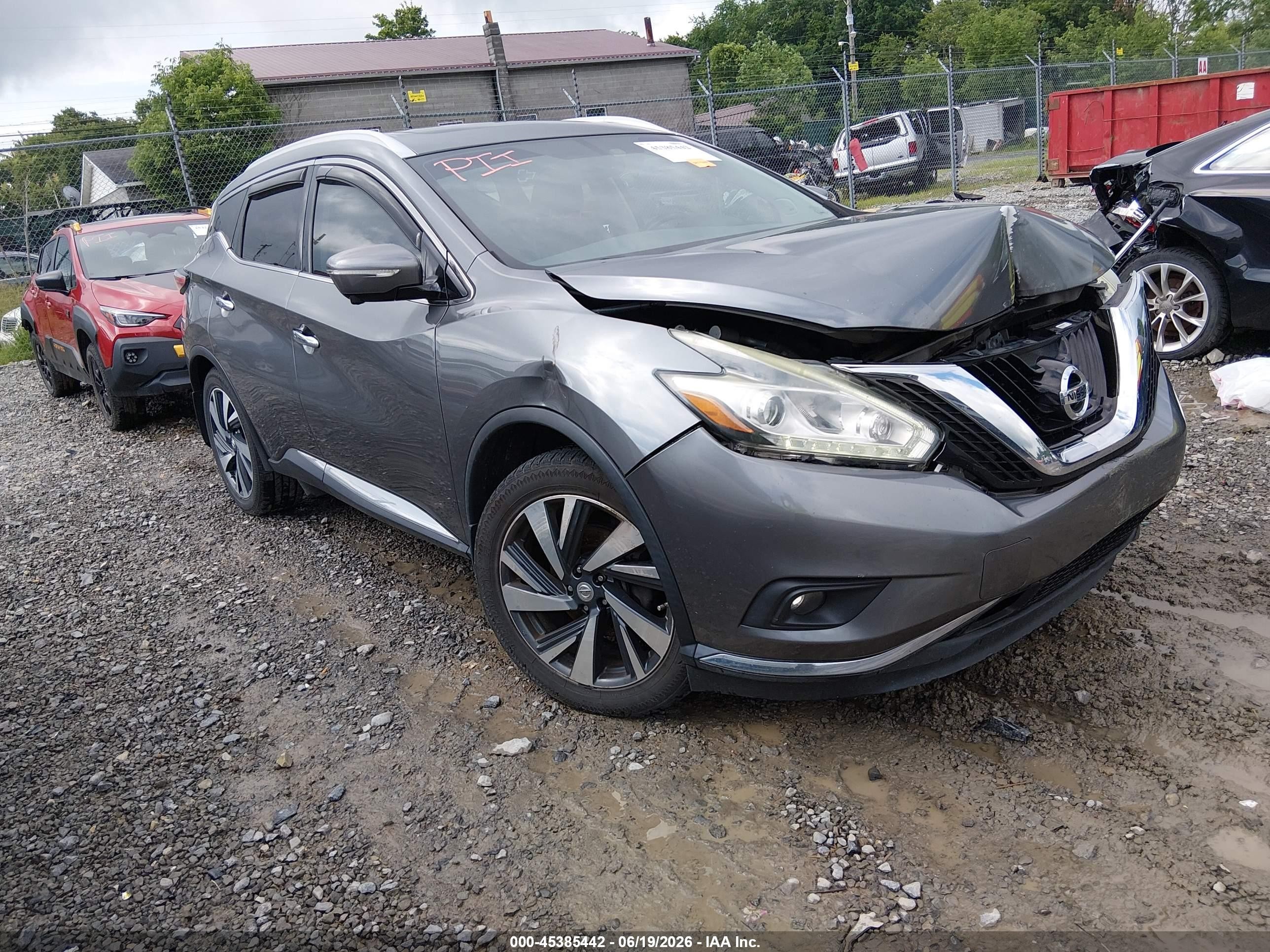 2015 Nissan Murano VIN 5N1AZ2MH9FN252990 IAAI salvage auction — Unknown, Salvage (West Virginia), sold $1,600 on 2026-09-09 (photo 1)