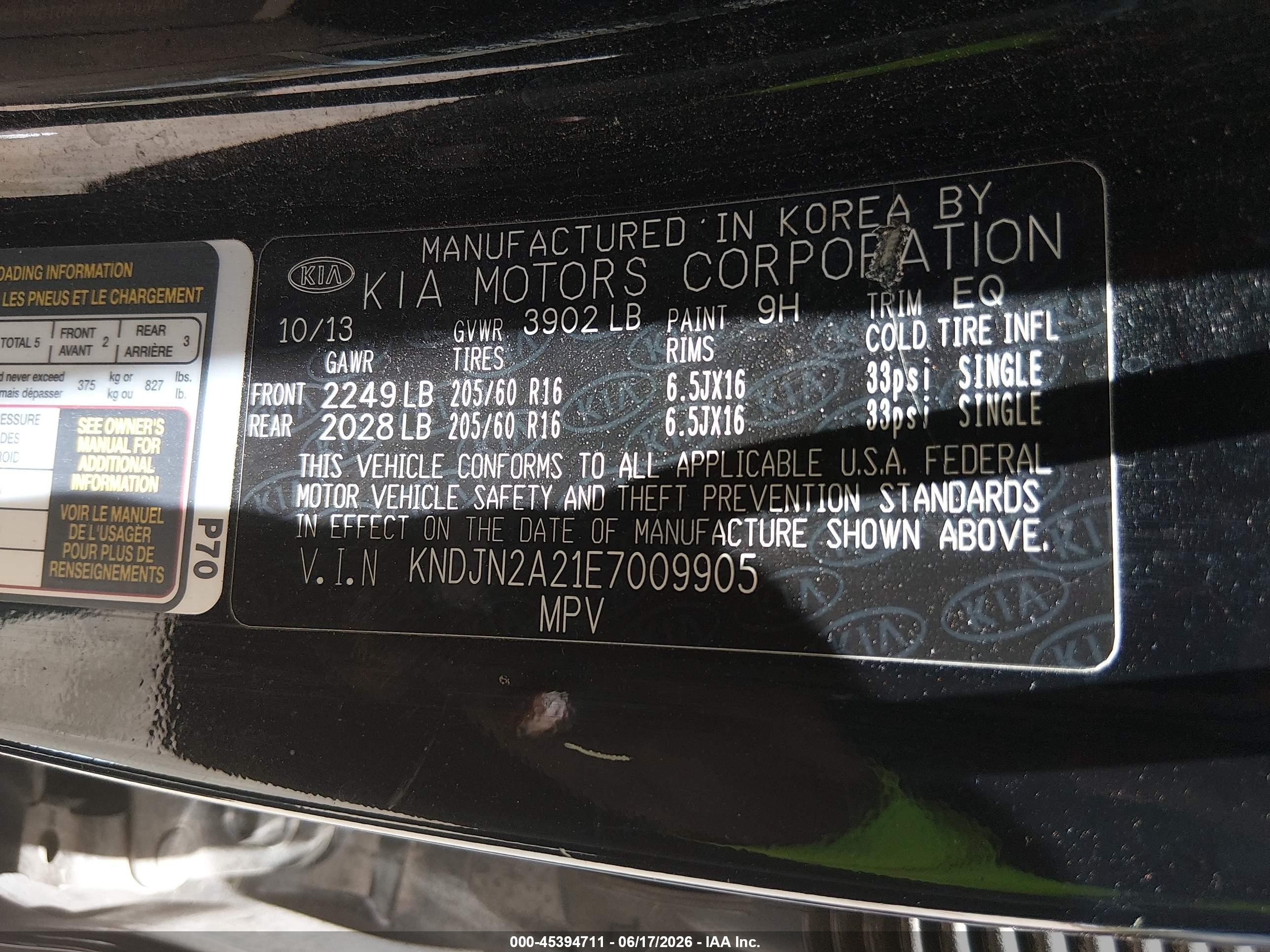 2014 Kia Soul VIN KNDJN2A21E7009905 IAAI salvage auction — Front End, Salvage (Arizona), sold $1,150 on 2026-07-09 (photo 9)