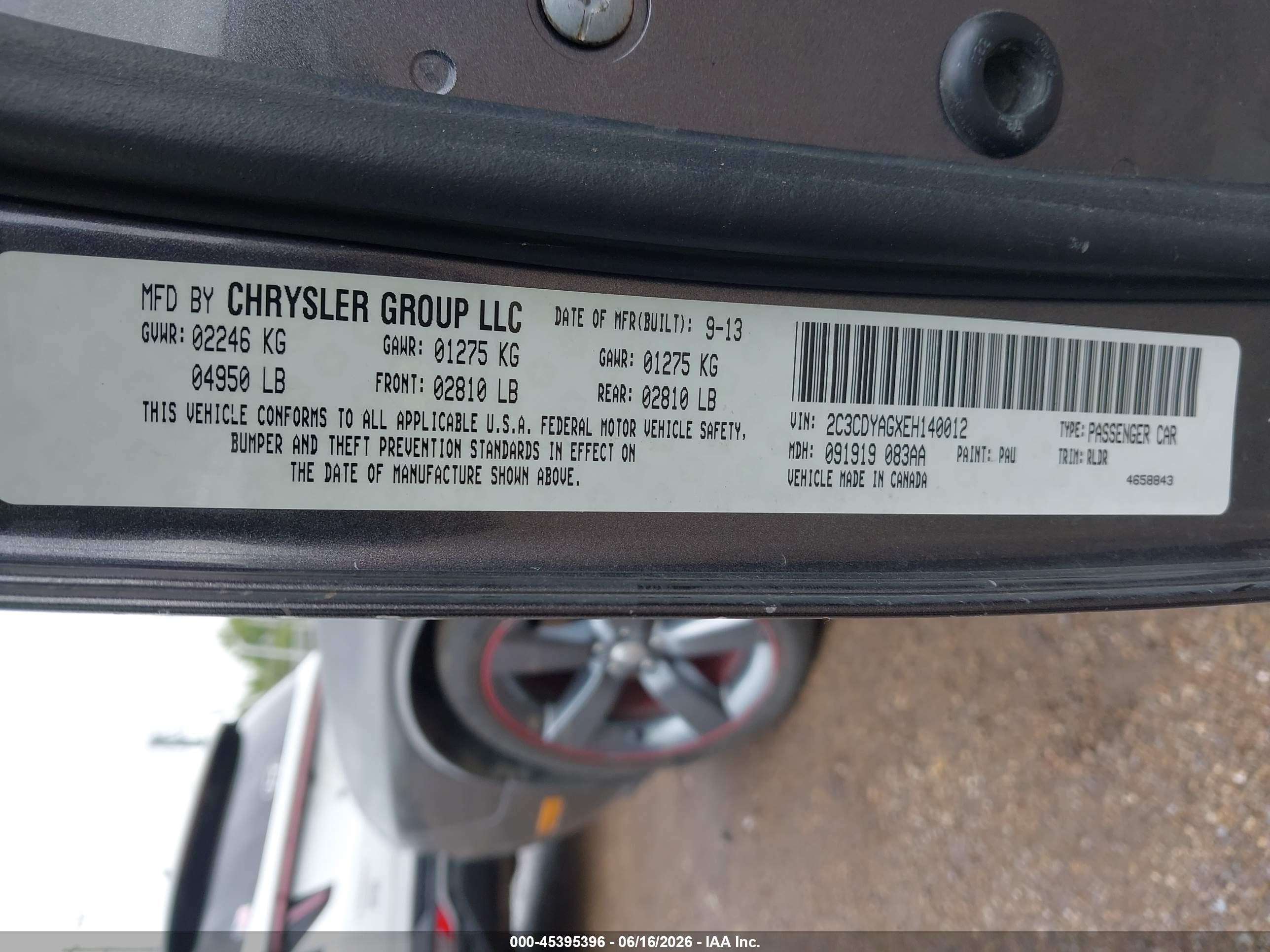 2014 Dodge Challenger VIN 2C3CDYAGXEH140012 IAAI salvage auction — Rear End, Salvage (Texas), sold $3,200 on 2026-09-25 (photo 9)