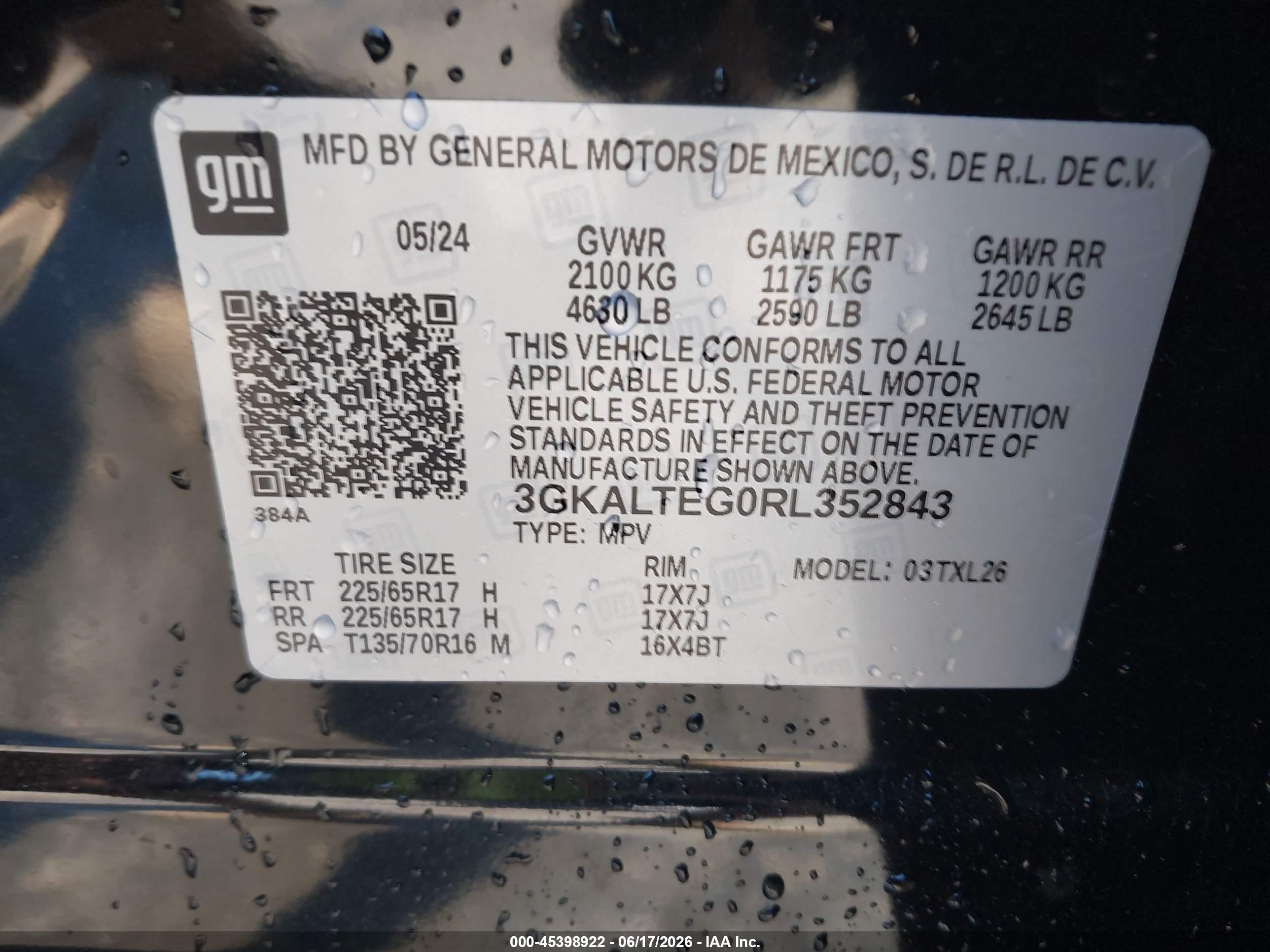 2024 Gmc Terrain VIN 3GKALTEG0RL352843 IAAI salvage auction — Front End, Salvage (Virginia), sold $7,300 on 2026-09-12 (photo 9)