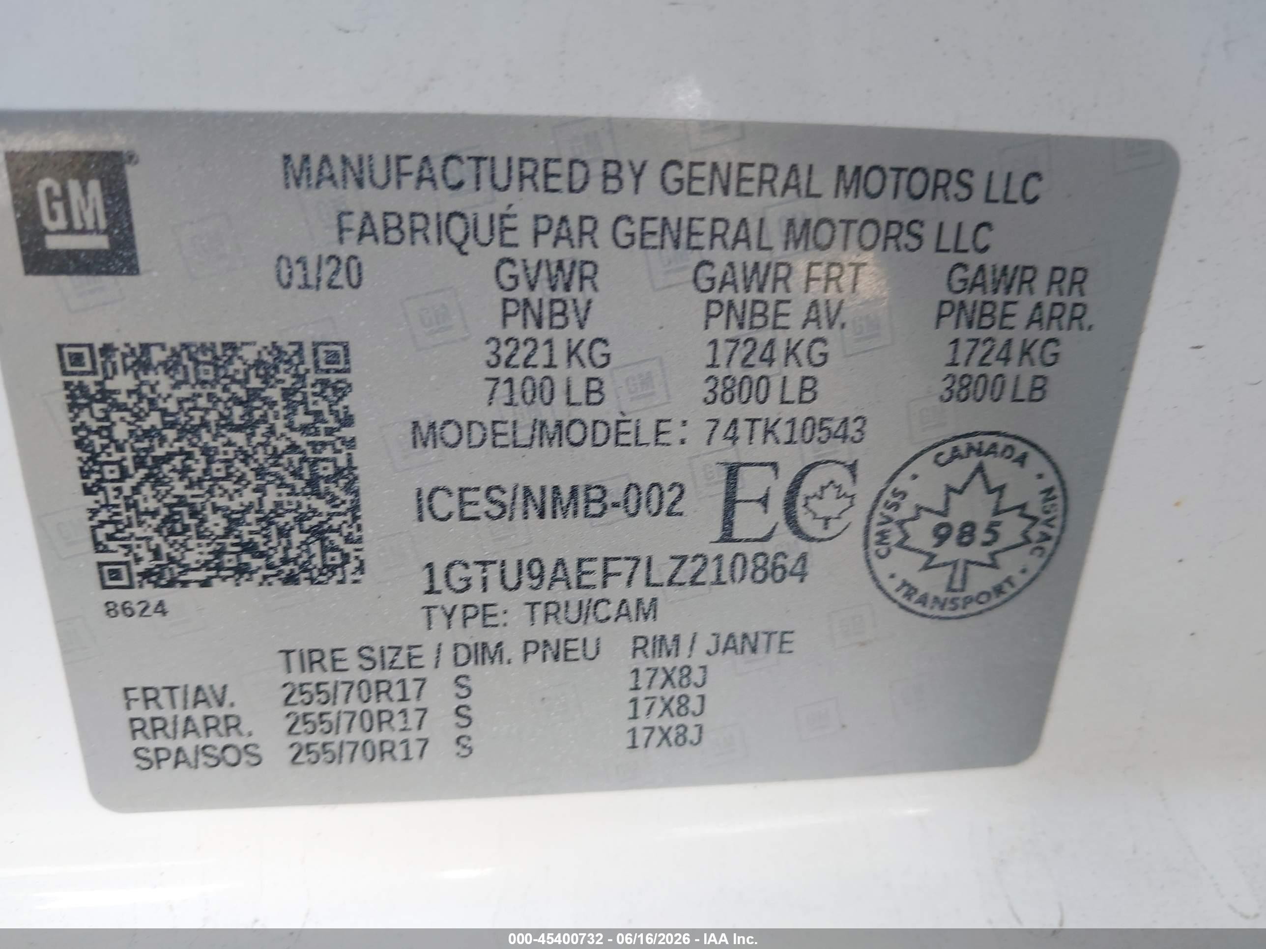 2020 Gmc SIERRA VIN 1GTU9AEF7LZ210864 IAAI salvage auction — Side, Salvage (Oklahoma), sold $6,100 on 2026-10-11 (photo 9)