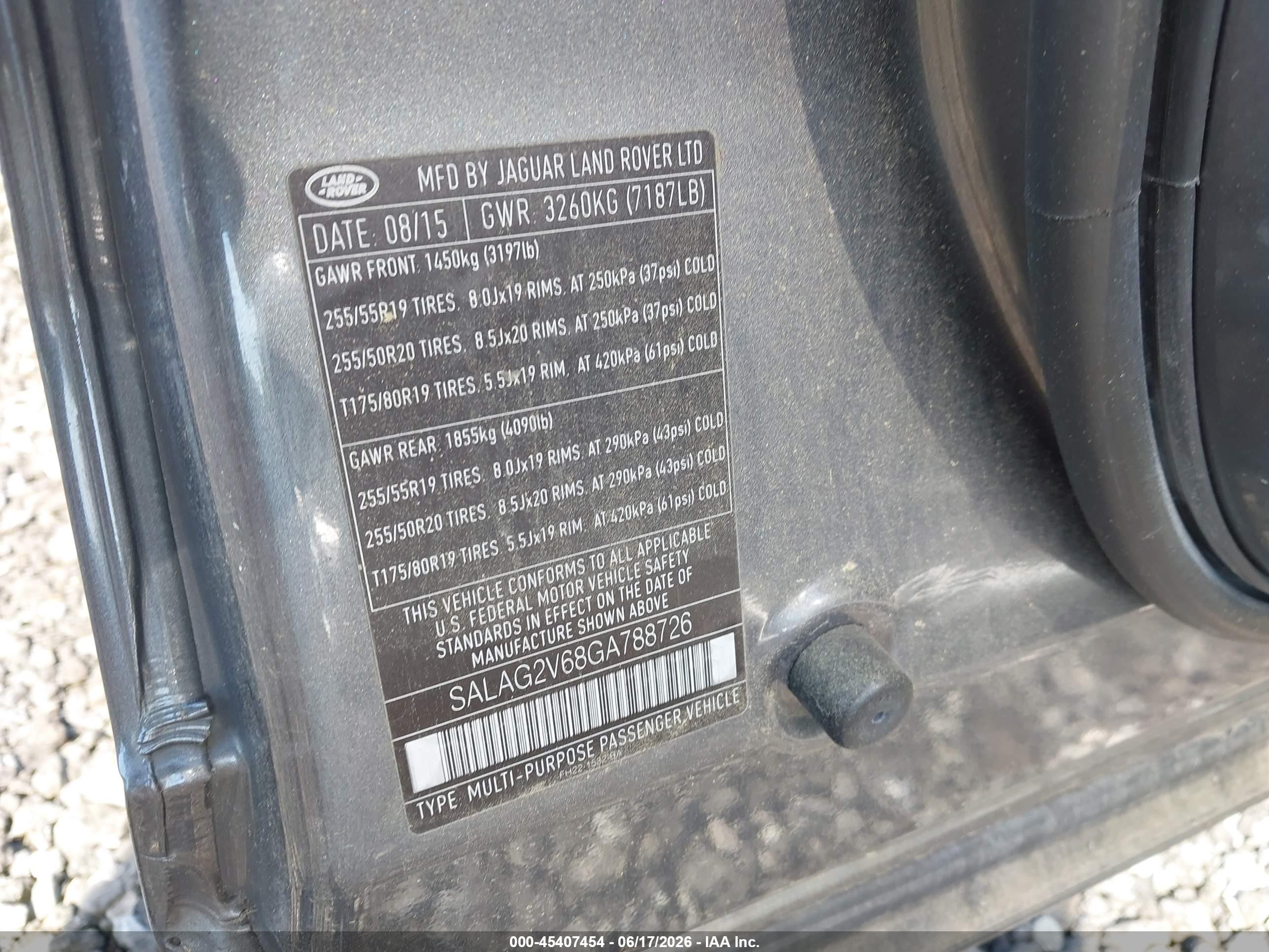 2016 Land Rover LR4 VIN SALAG2V68GA788726 IAAI salvage auction — Normal Wear, Clear (New York), sold $650 on 2026-06-30 (photo 9)