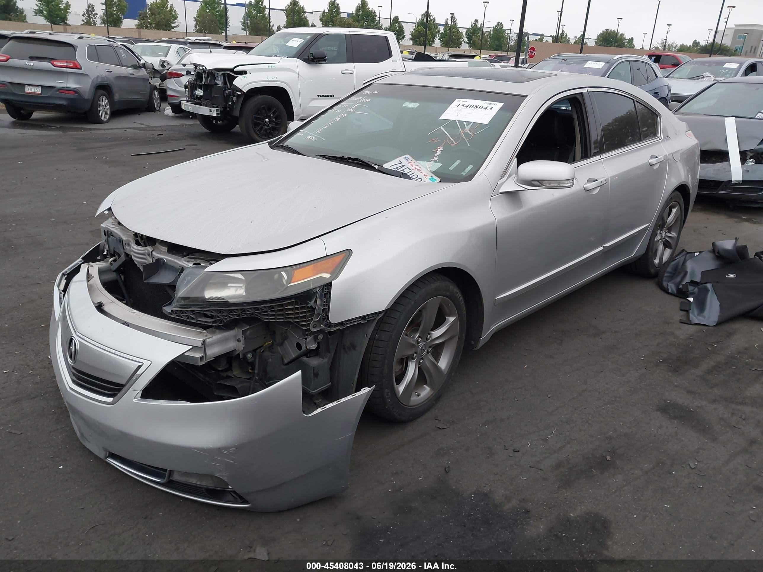 2013 Acura TL VIN 19UUA9E54DA004545 IAAI salvage auction — Front End, Salvage Certificate (California), sold $2,250 on 2026-07-12 (photo 2)