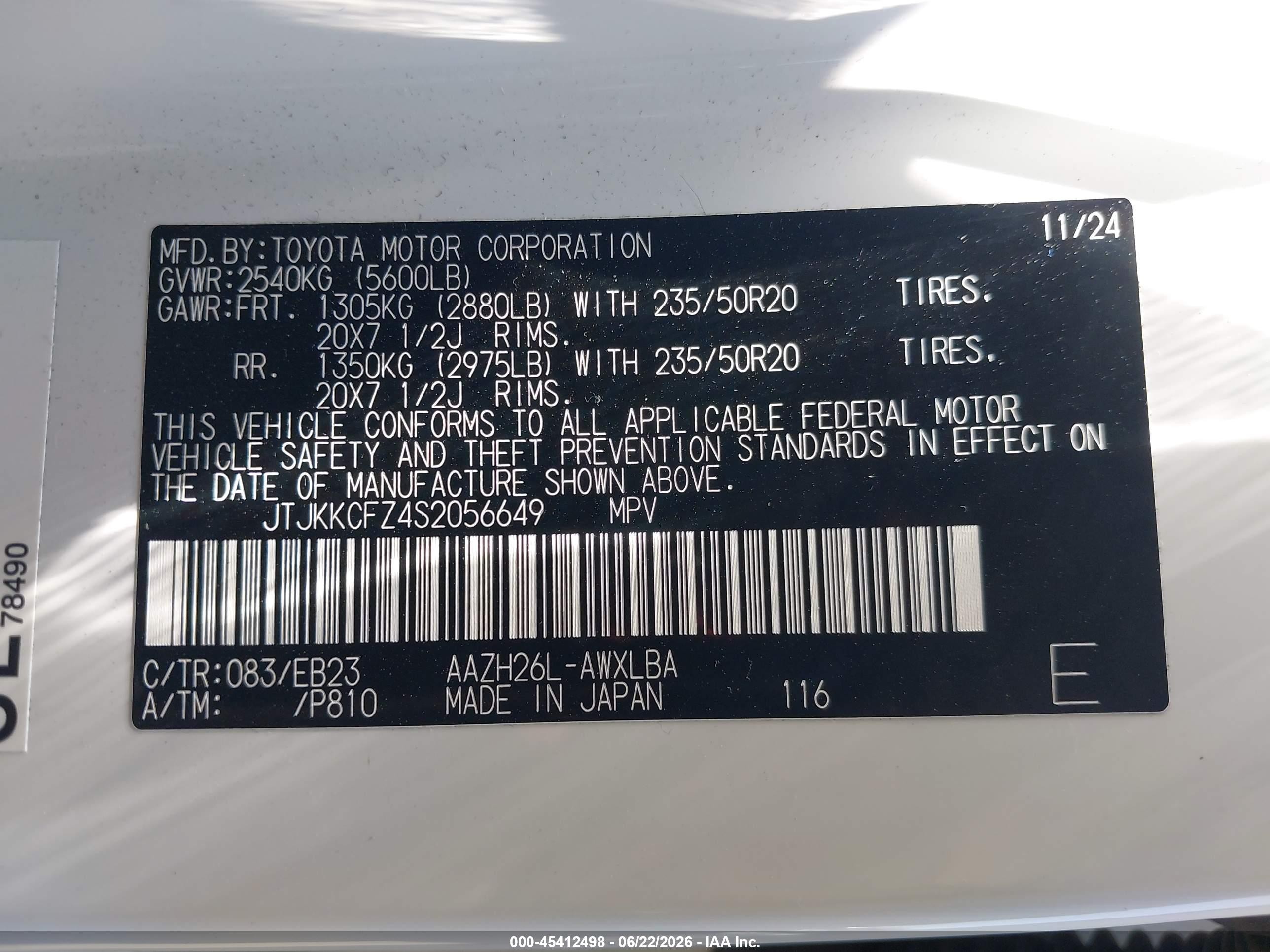 2025 Lexus NX 450h+ VIN JTJKKCFZ4S2056649 IAAI salvage auction — Front End, Salvage (California), sold $22,600 on 2026-08-23 (photo 9)