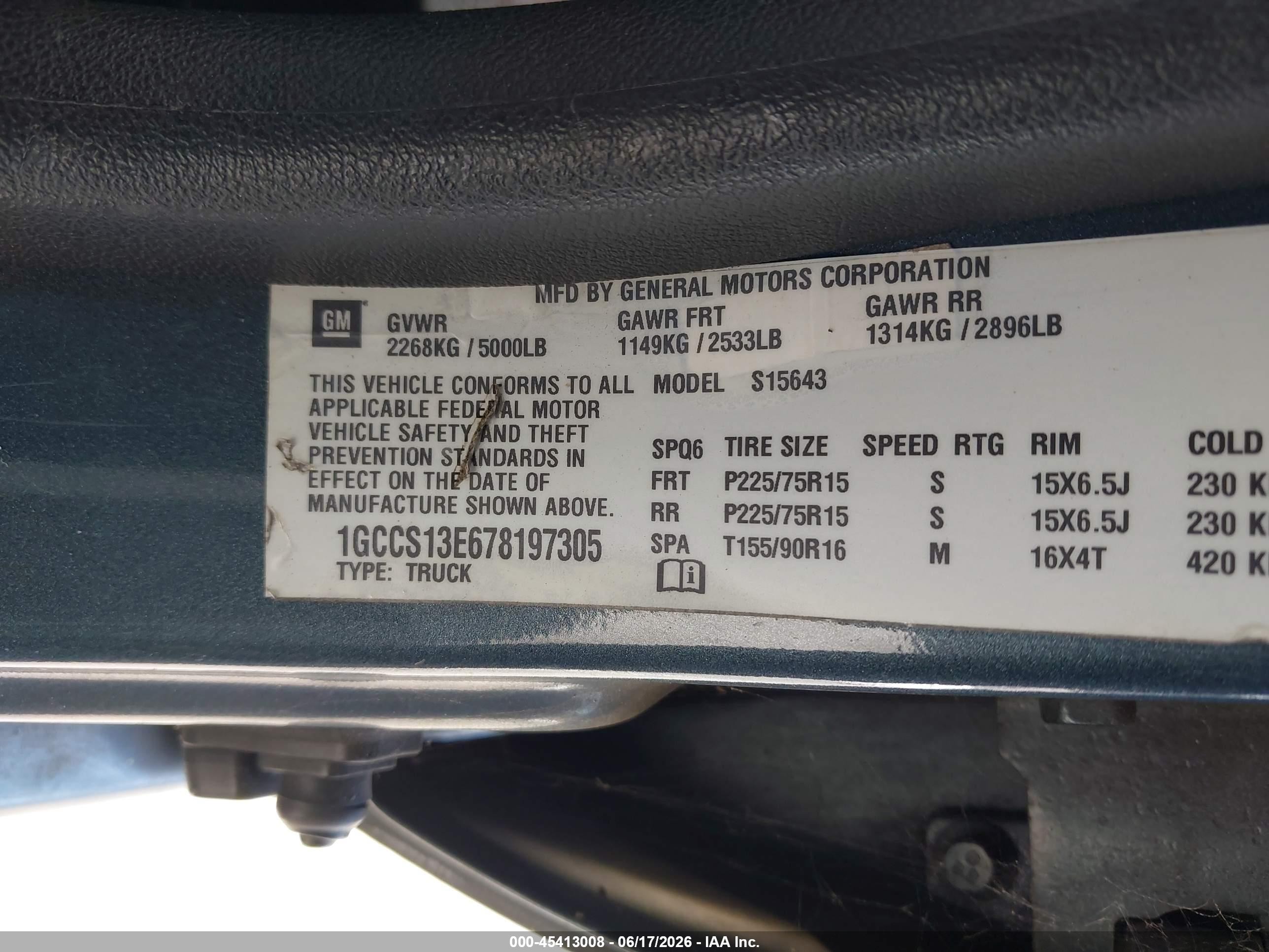 2007 Chevrolet Colorado VIN 1GCCS13E678197305 IAAI salvage auction — Front End, Salvage (California), sold $950 on 2026-07-09 (photo 9)