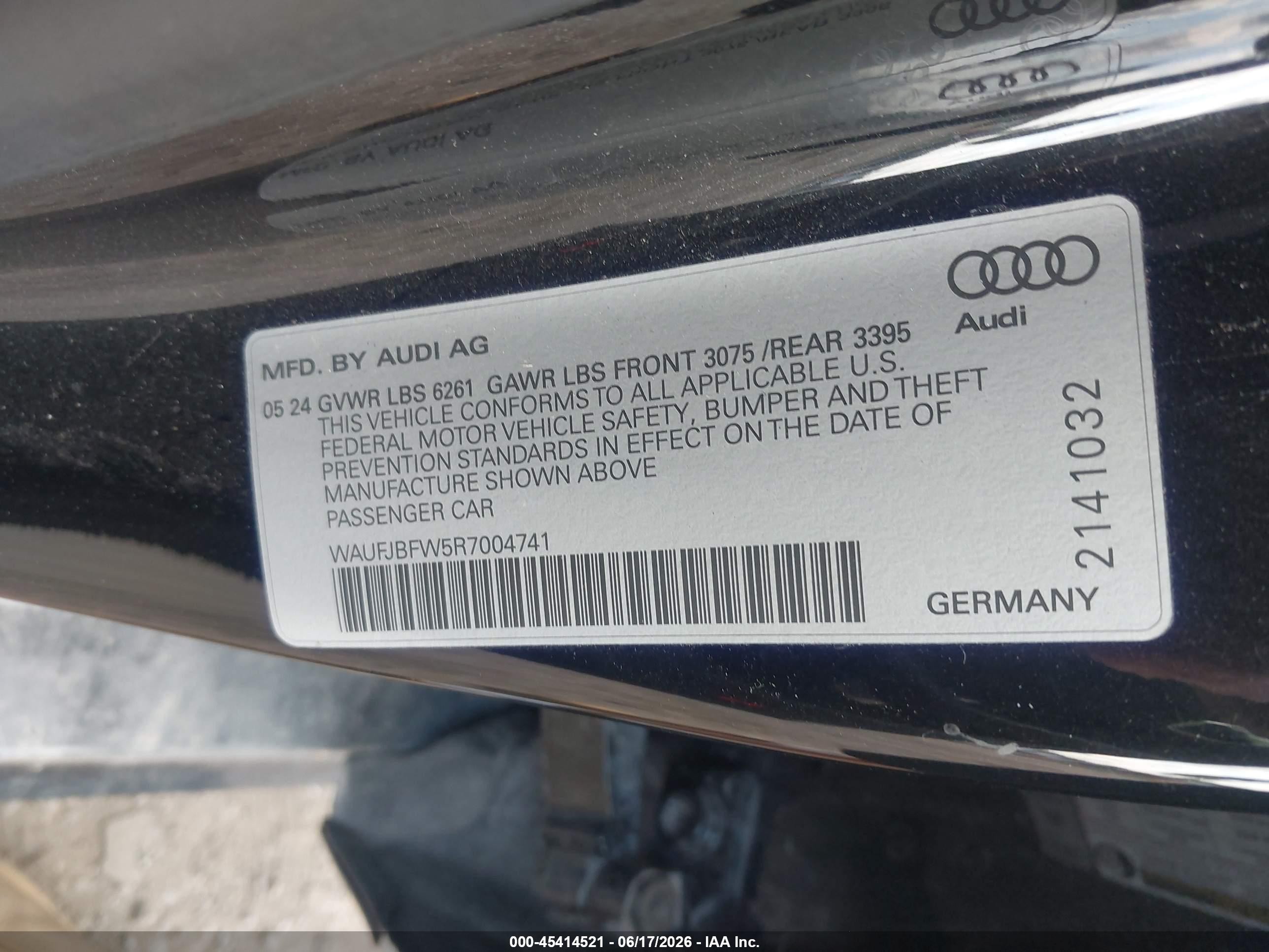 2024 Audi E-tron gt VIN WAUFJBFW5R7004741 IAAI salvage auction — Undercarriage, Salvage (Virginia), sold $21,300 on 2026-09-05 (photo 9)
