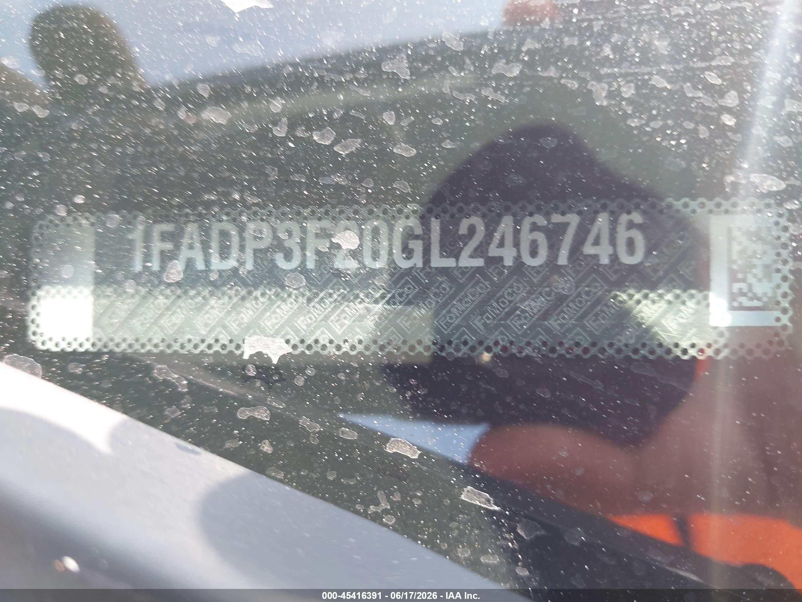 2016 Ford Focus VIN 1FADP3F20GL246746 IAAI salvage auction — Normal Wear, Duplicate Paperwork (California), sold $425 on 2026-07-09 (photo 9)