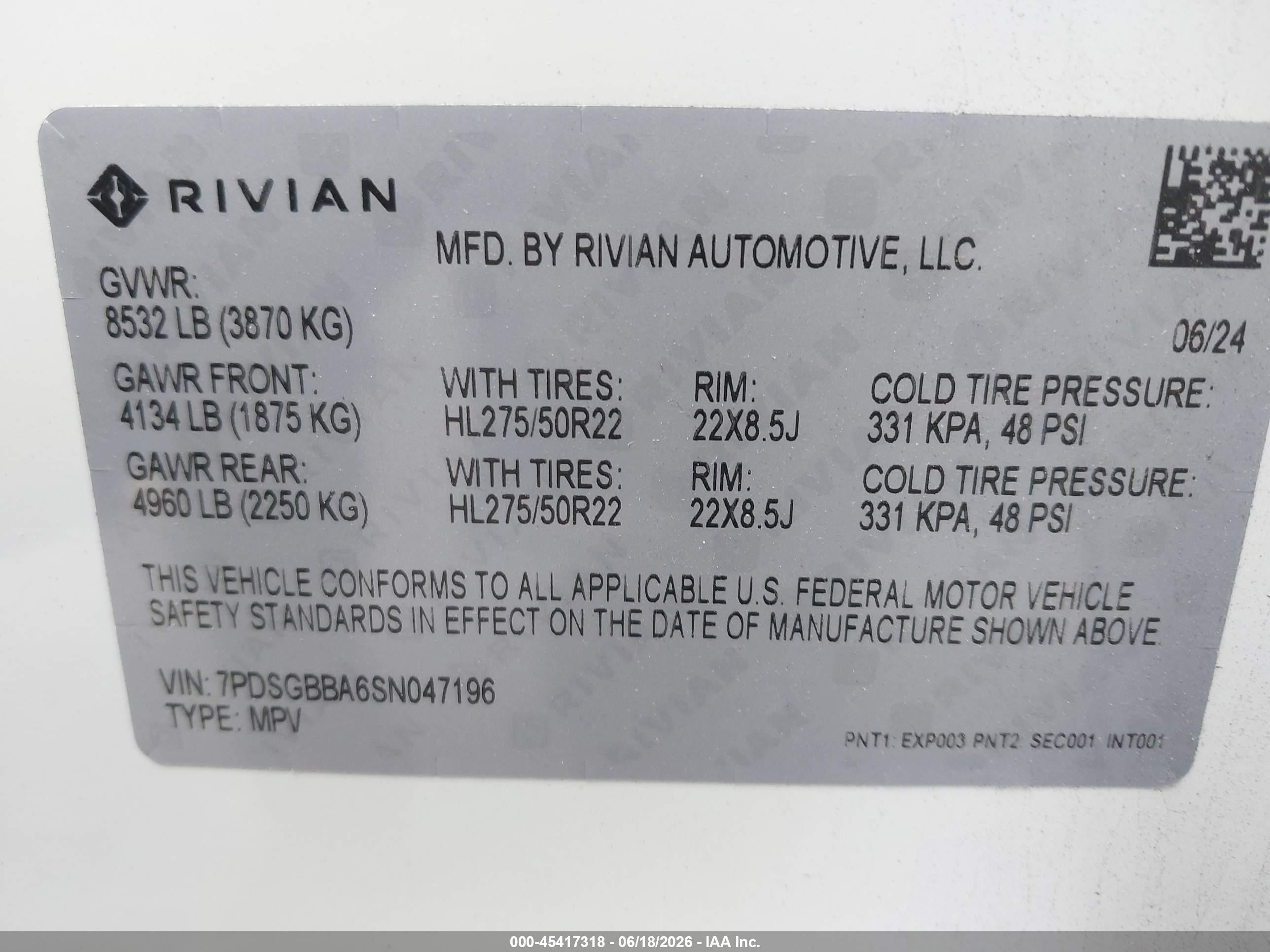 2025 Rivian R1s VIN 7PDSGBBA6SN047196 IAAI salvage auction — Rear End, Salvage (Virginia), sold $23,000 on 2026-08-17 (photo 9)