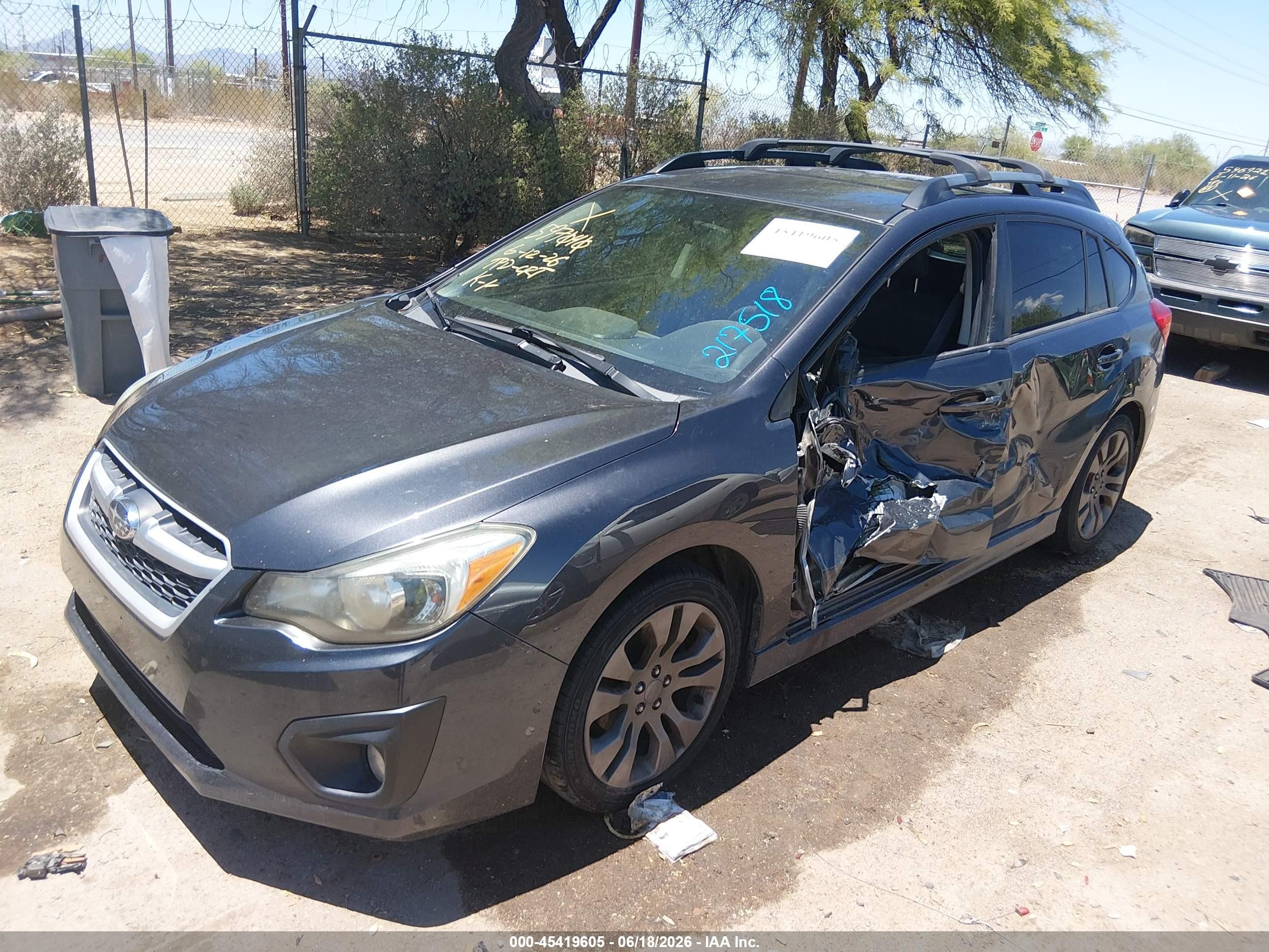 2014 Subaru Impreza VIN JF1GPAL66E8217518 IAAI salvage auction — Side, Salvage (Arizona), sold $550 on 2026-07-09 (photo 2)