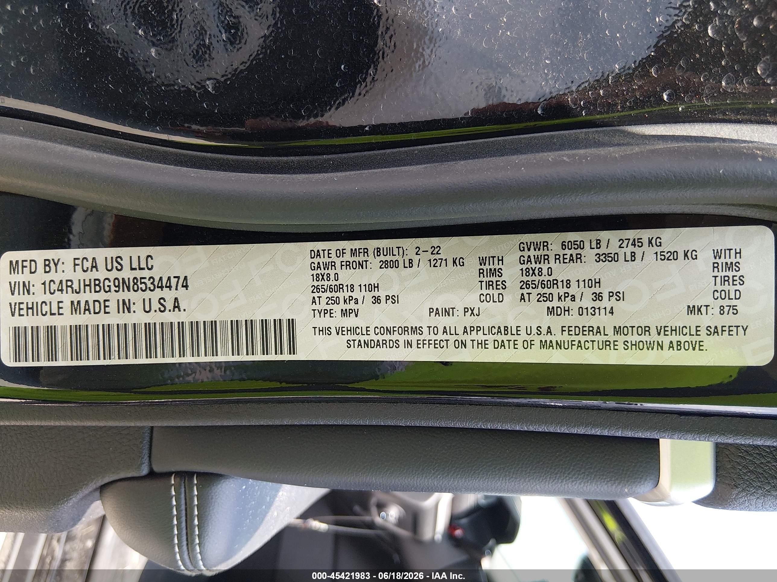 2022 Jeep Grand Cherokee VIN 1C4RJHBG9N8534474 IAAI salvage auction — Side, Original (Texas), sold $10,100 on 2026-09-11 (photo 9)