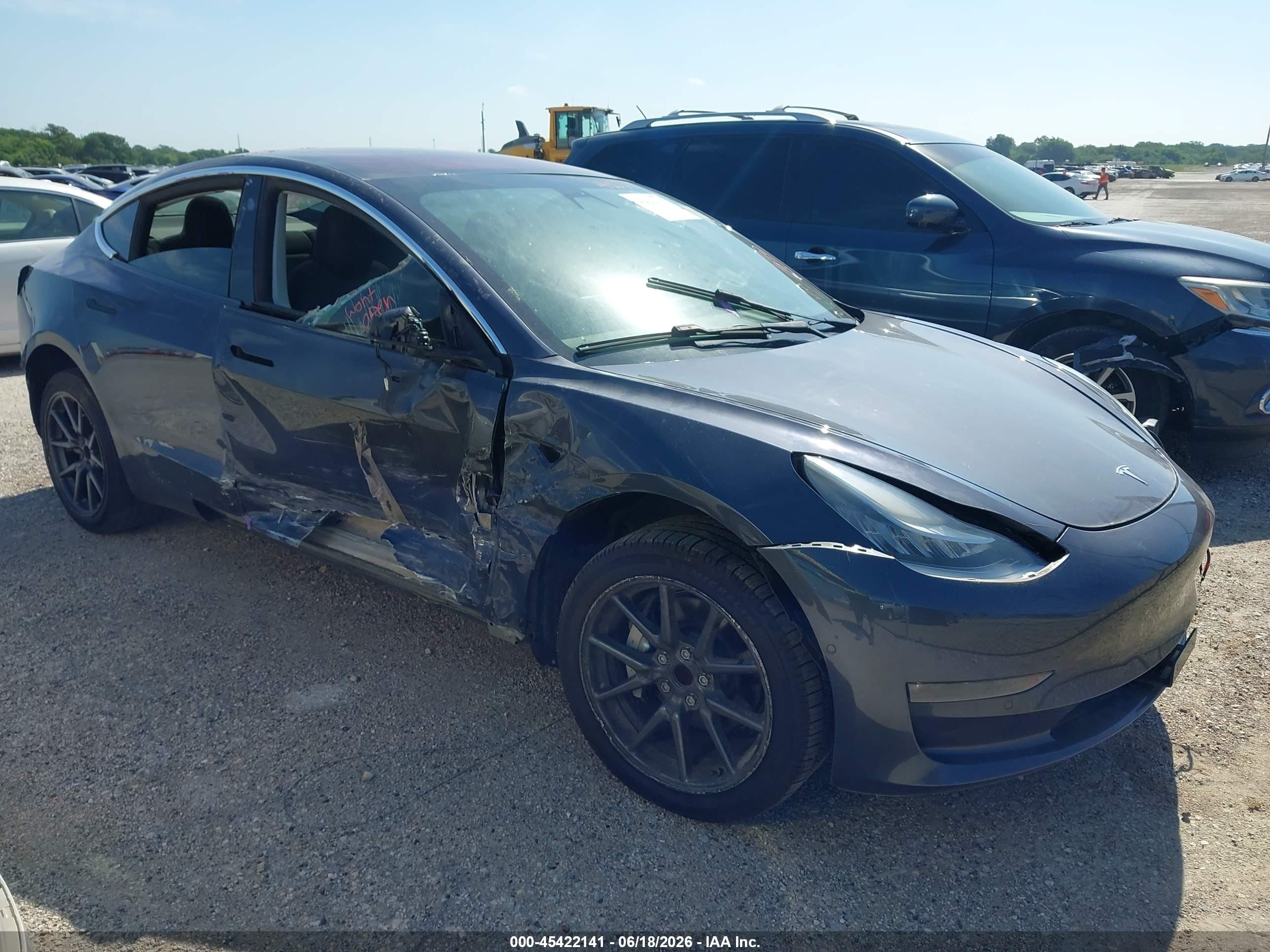 2019 Tesla Model 3 VIN 5YJ3E1EA8KF308141 IAAI salvage auction — Side, Original (Texas), sold $2,625 on 2026-06-30 (photo 1)