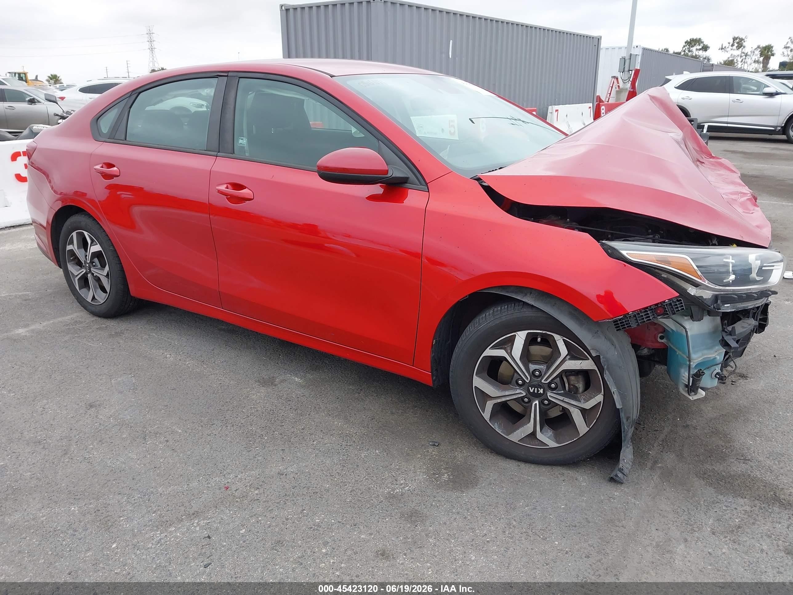 2019 Kia Forte VIN 3KPF24AD4KE109312 IAAI salvage auction — Front End, Salvage (California), sold $1,800 on 2026-07-06 (photo 1)