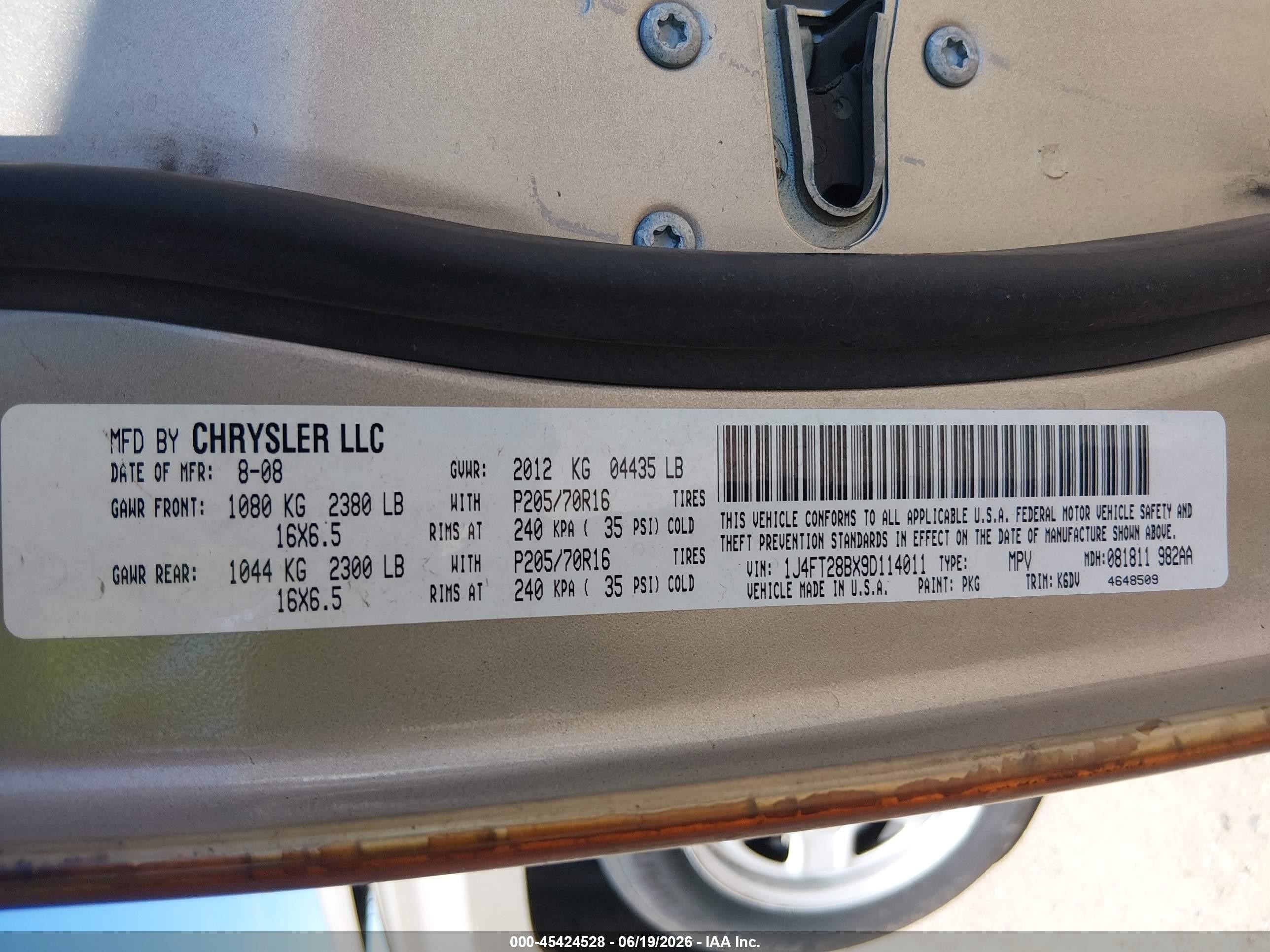 2009 Jeep Patriot VIN 1J4FT28BX9D114011 IAAI salvage auction — Front End, Salvage (Arizona), sold $525 on 2026-07-09 (photo 9)