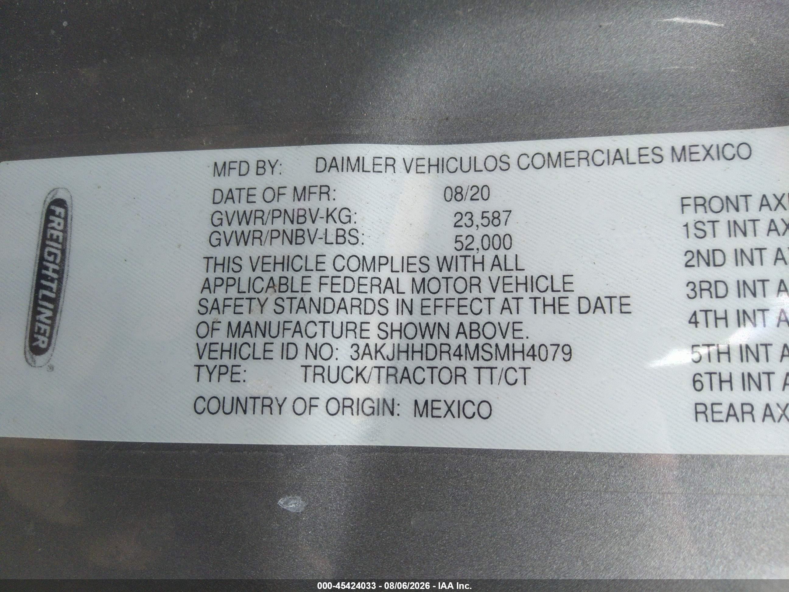 2021 Freightliner New cascadia 126 VIN 3AKJHHDR4MSMH4079 IAAI salvage auction — All Over, Salvage (Ohio), sold $7,600 on 2026-09-02 (photo 9)