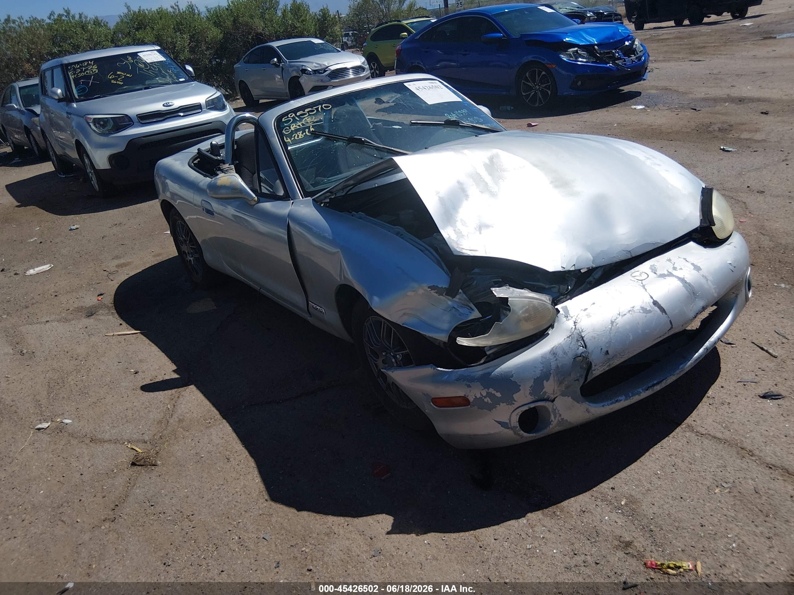 2000 Mazda MX-5 Miata VIN JM1NB3538Y0149661 IAAI salvage auction — Front End, Salvage (Arizona), sold $525 on 2026-07-03 (photo 1)