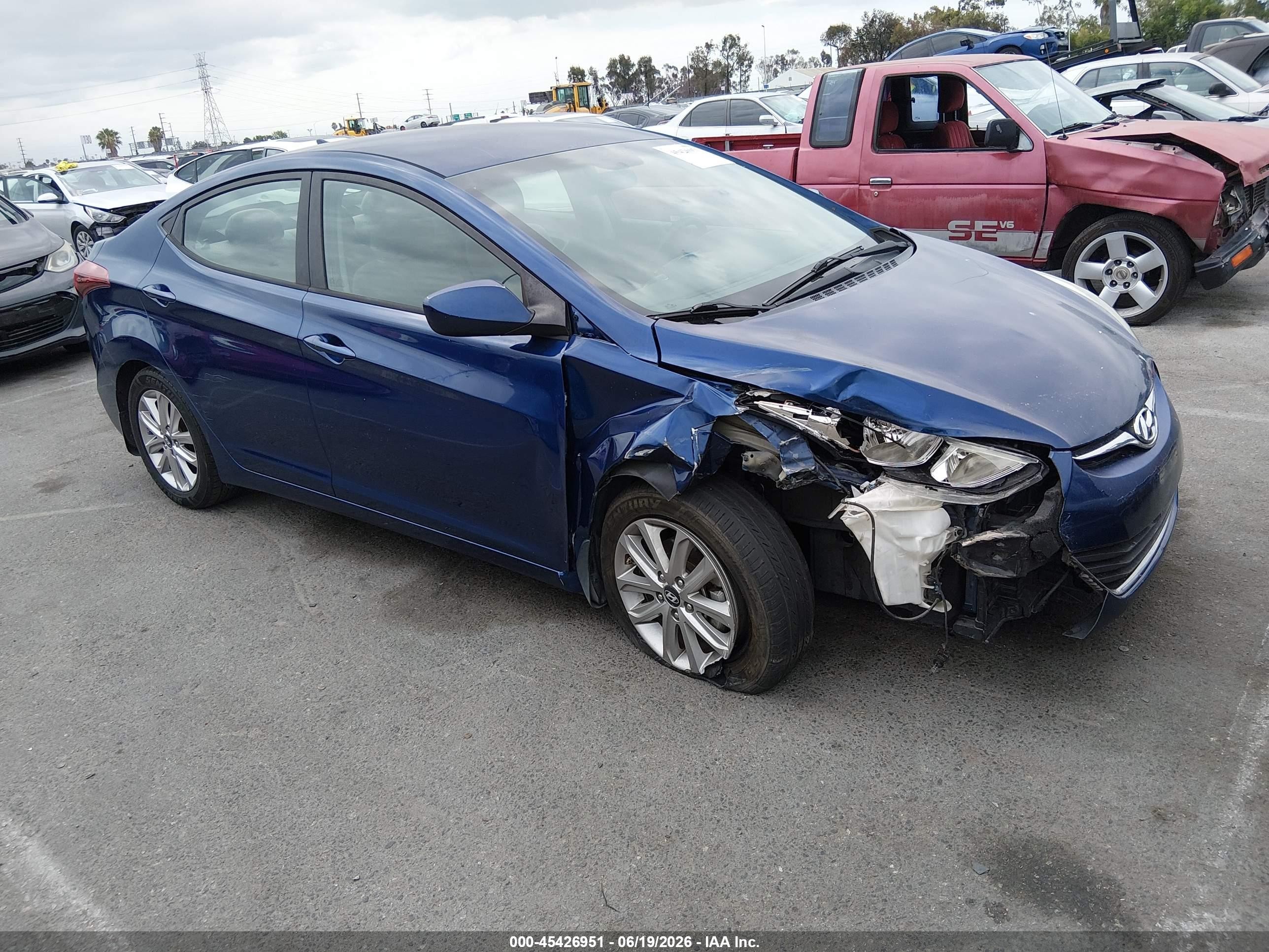2016 Hyundai Elantra VIN 5NPDH4AE2GH688933 IAAI salvage auction — Normal Wear, Salvage (California), sold $1,550 on 2026-07-09 (photo 1)