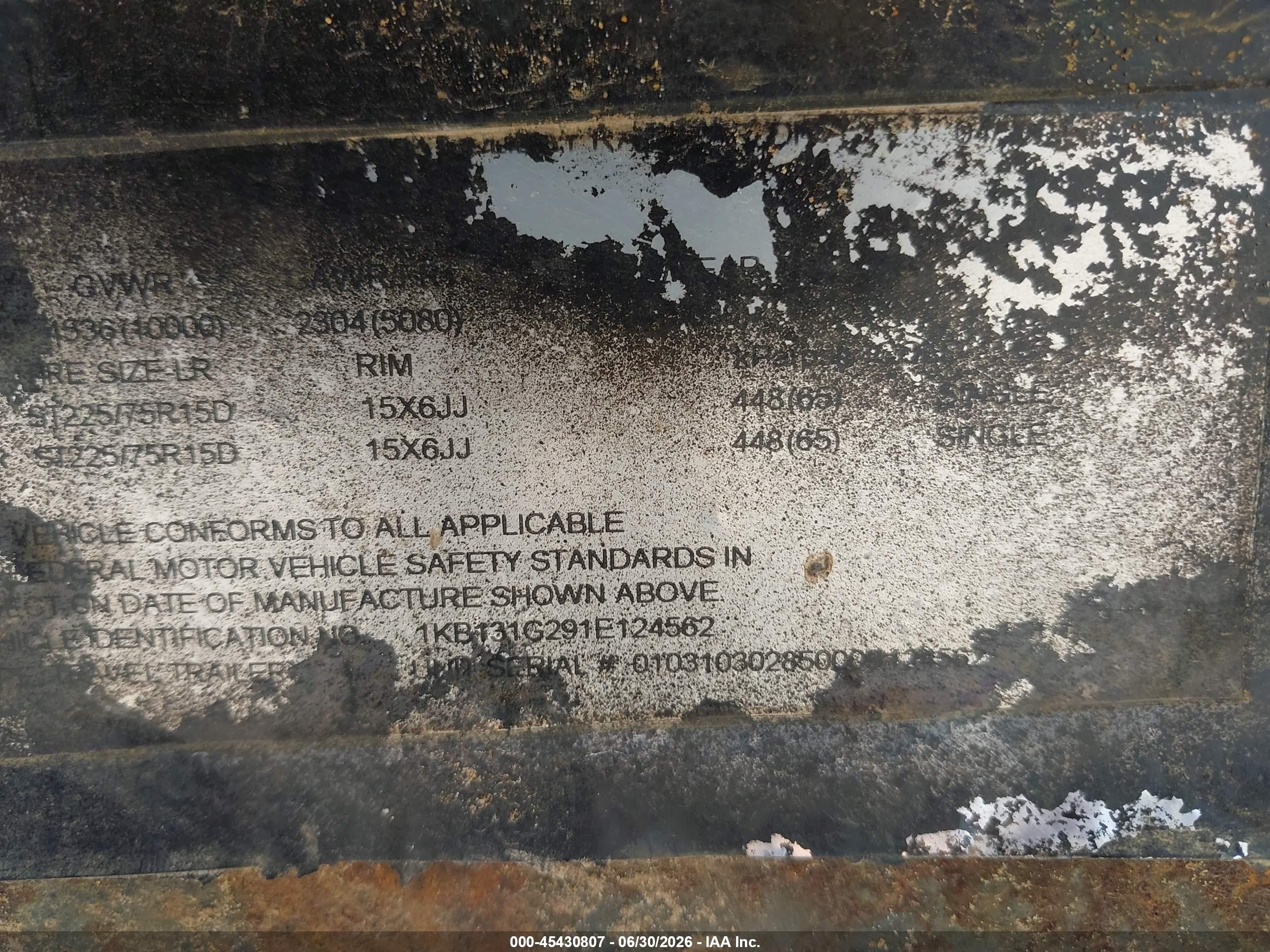 2001 Holiday Rambler Other VIN 1KB131G291E124562 IAAI salvage auction — Water/Flood, Salvage (Indiana), sold $325 on 2026-09-17 (photo 9)