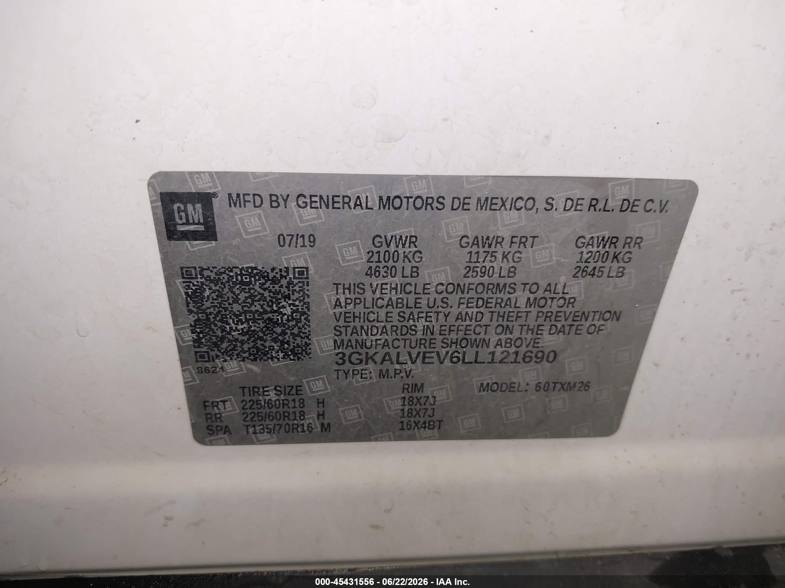 2020 Gmc Terrain VIN 3GKALVEV6LL121690 IAAI salvage auction — Rear End, Salvage (North Dakota), sold $2,450 on 2026-09-02 (photo 9)