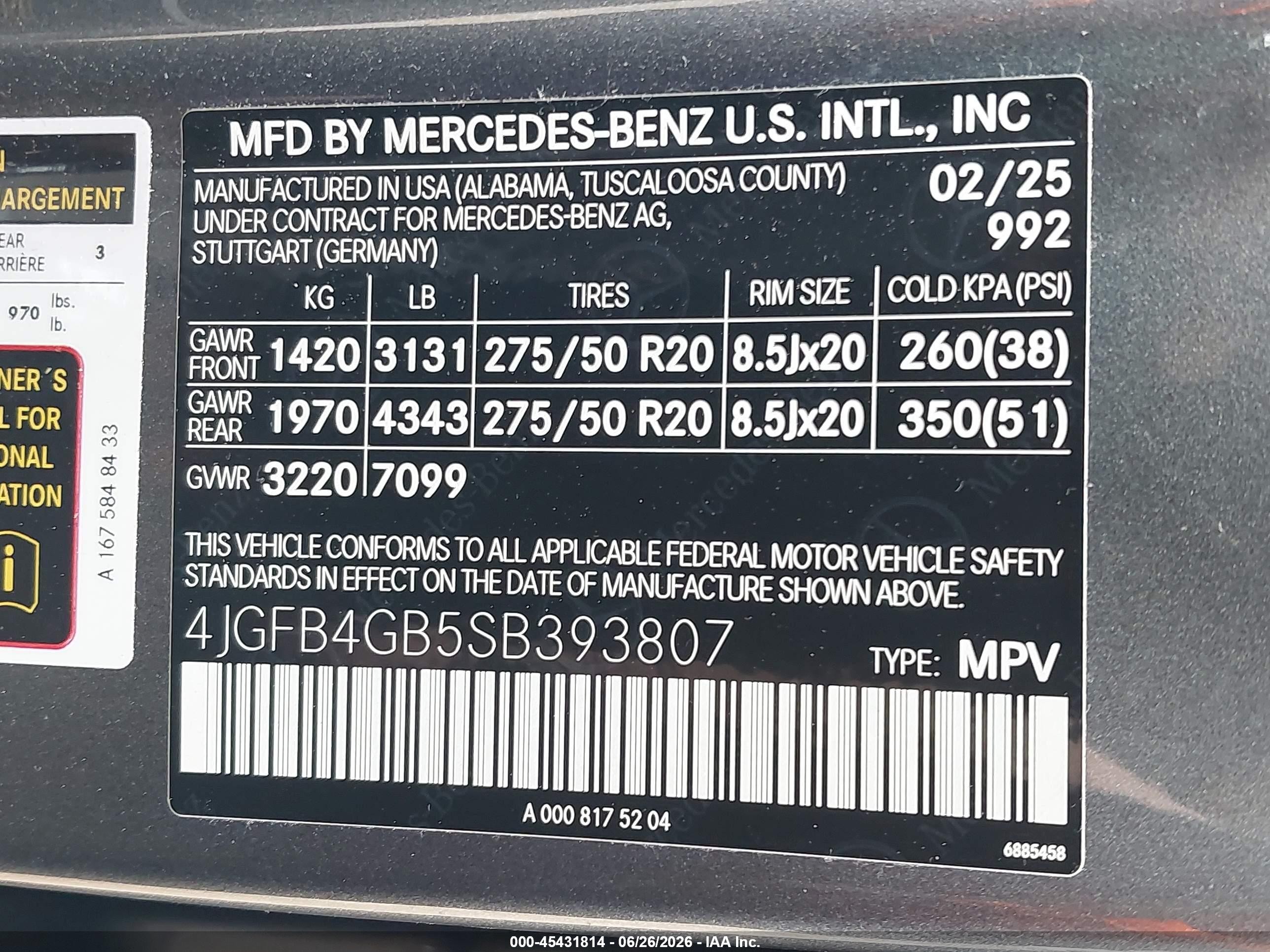 2025 Mercedes-benz VIN 4JGFB4GB5SB393807 IAAI salvage auction — Rear End, Mv-907A (New York), sold $37,700 on 2026-08-17 (photo 9)