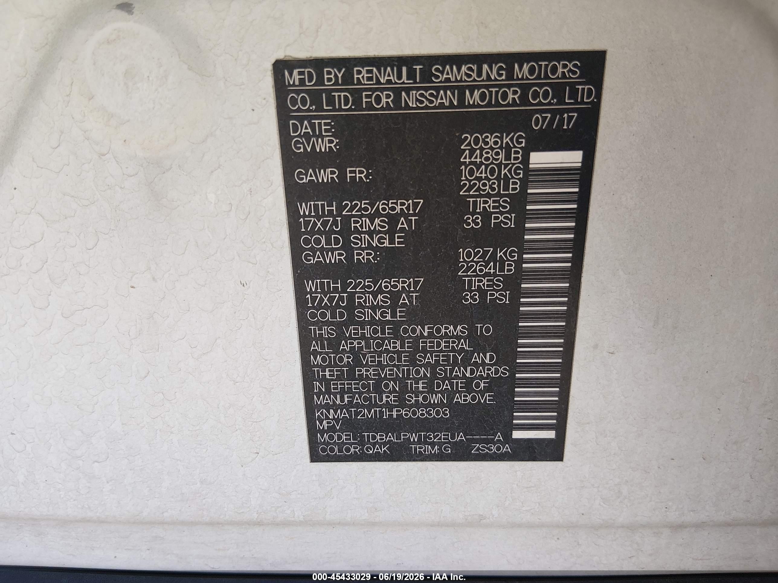 2017 Nissan Rogue Sport VIN KNMAT2MT1HP608303 IAAI salvage auction — Front End, Salvage (Arizona), sold $1,700 on 2026-07-09 (photo 9)